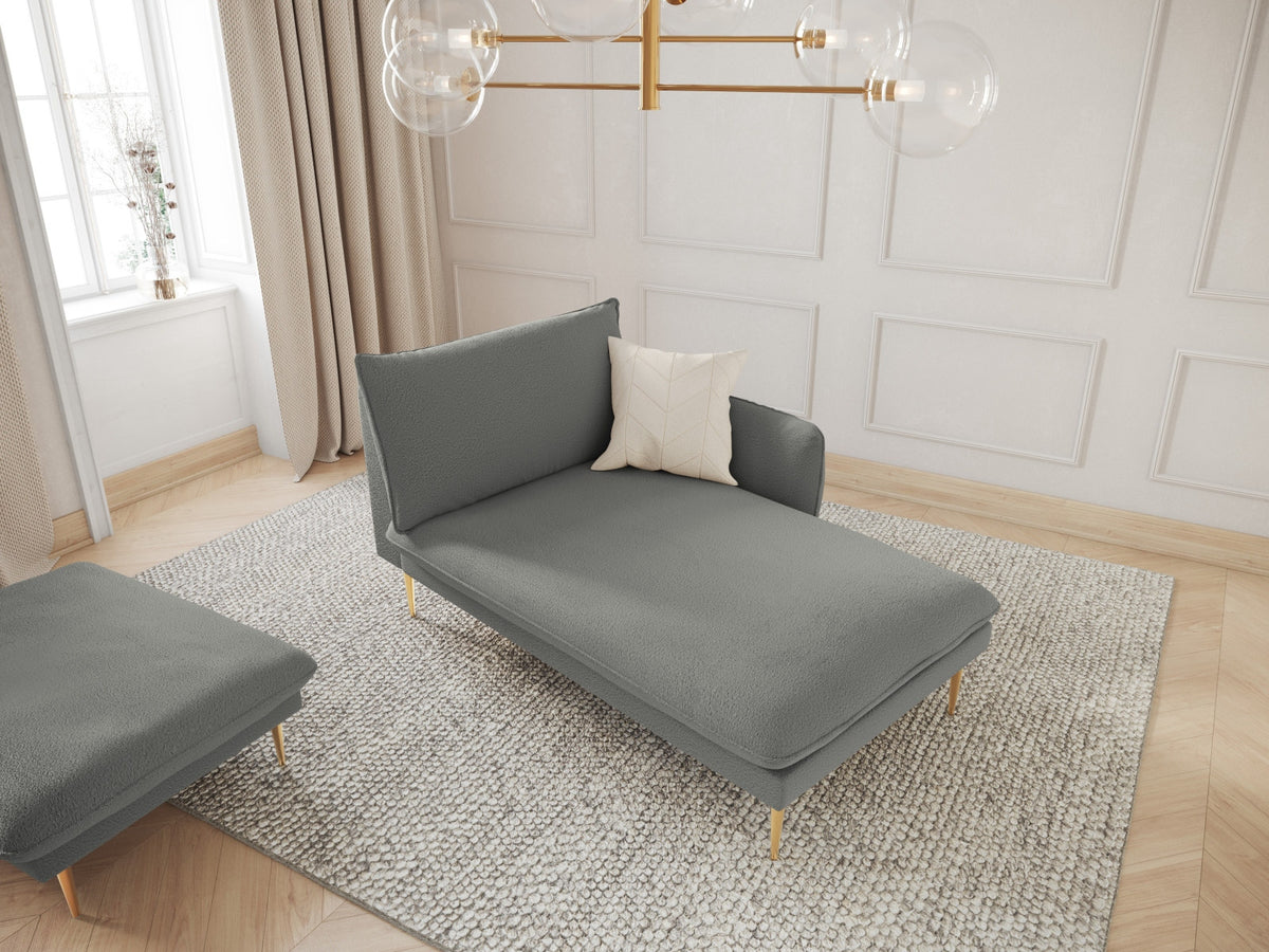 Vienna Boucle Sofa Chaise Lounge rechts 1 Sitz 110cm in Grey/Gold-Ascot präsentiert im Onlineshop von KAQTU Design AG. L-Sofa rechts ist von Cosmopolitan Design