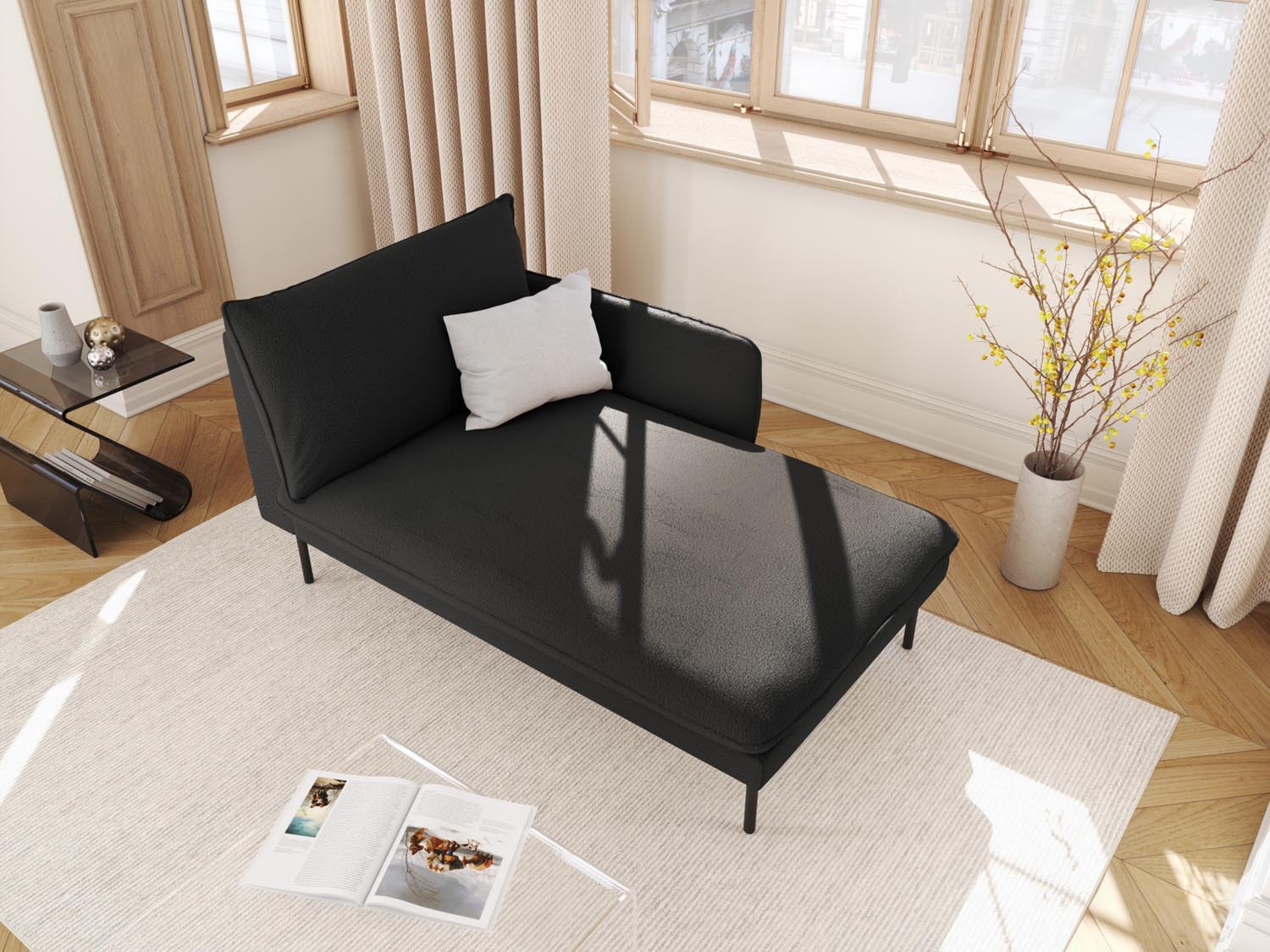 Entdecken Sie das elegante Vienna Boucle Sofa Chaise Lounge rechts von Cosmopolitan Design – ideal für stilvolle Wohnräume und höchsten Komfort.