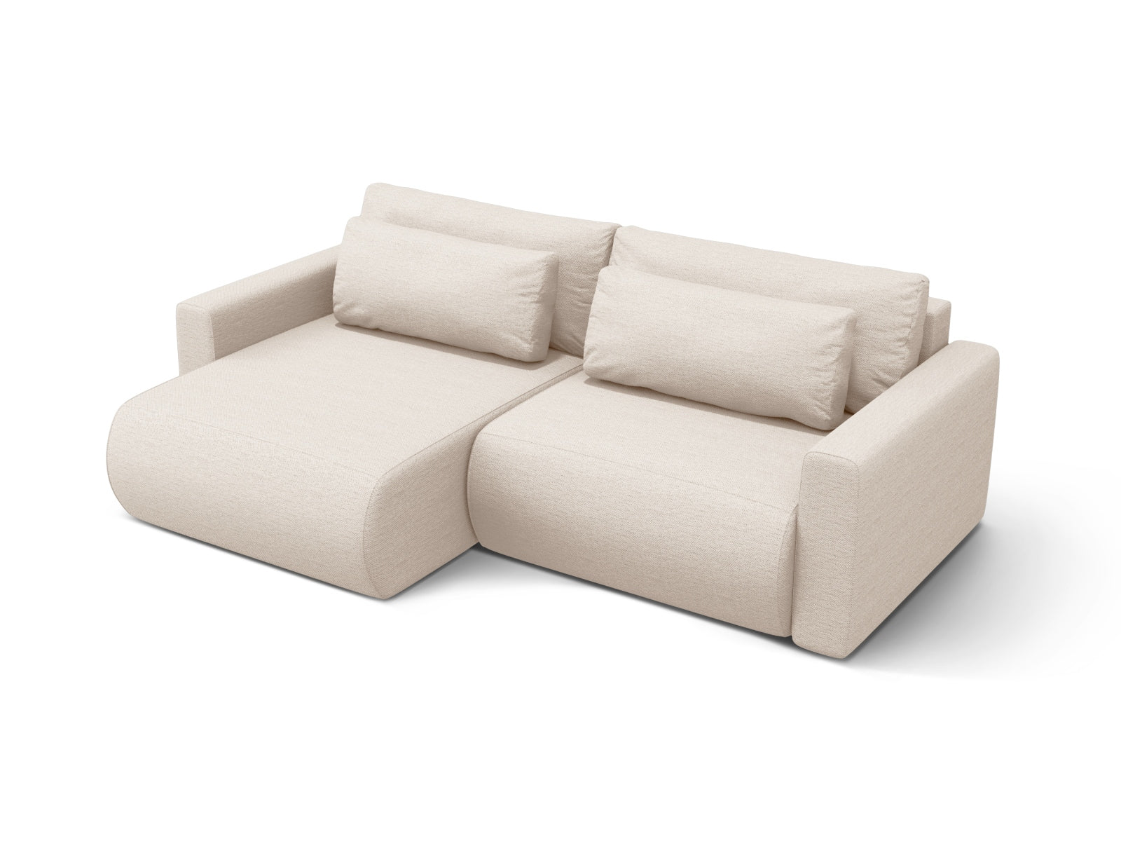 Elegantes Belfast Ecksofa in Beige, 3-Sitzer mit Schlaffunktion und Stauraum, linksseitig, perfektes Möbelstück für stilvolle Wohnräume.