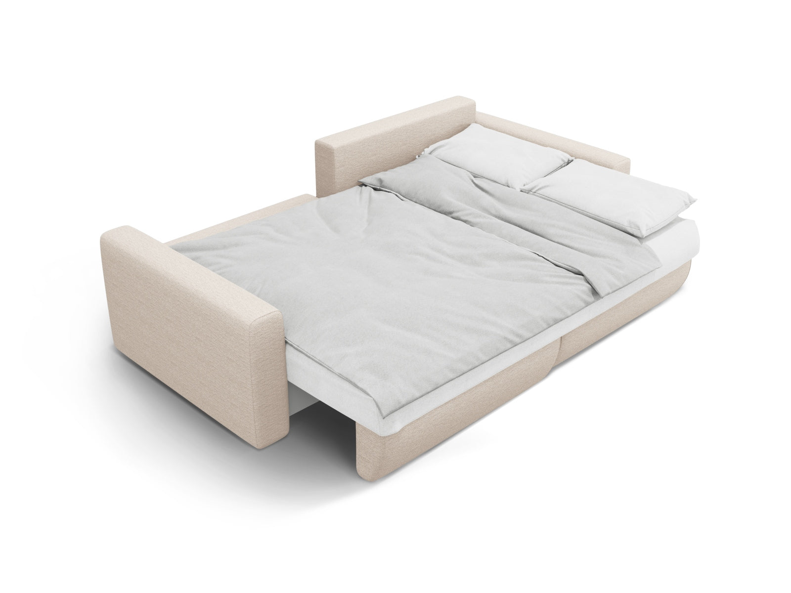 Beige L-Sofa Belfast von Cosmopolitan Design, 3-Sitzer mit Schlaffunktion und Stauraum, ideal für moderne Wohnkonzepte.