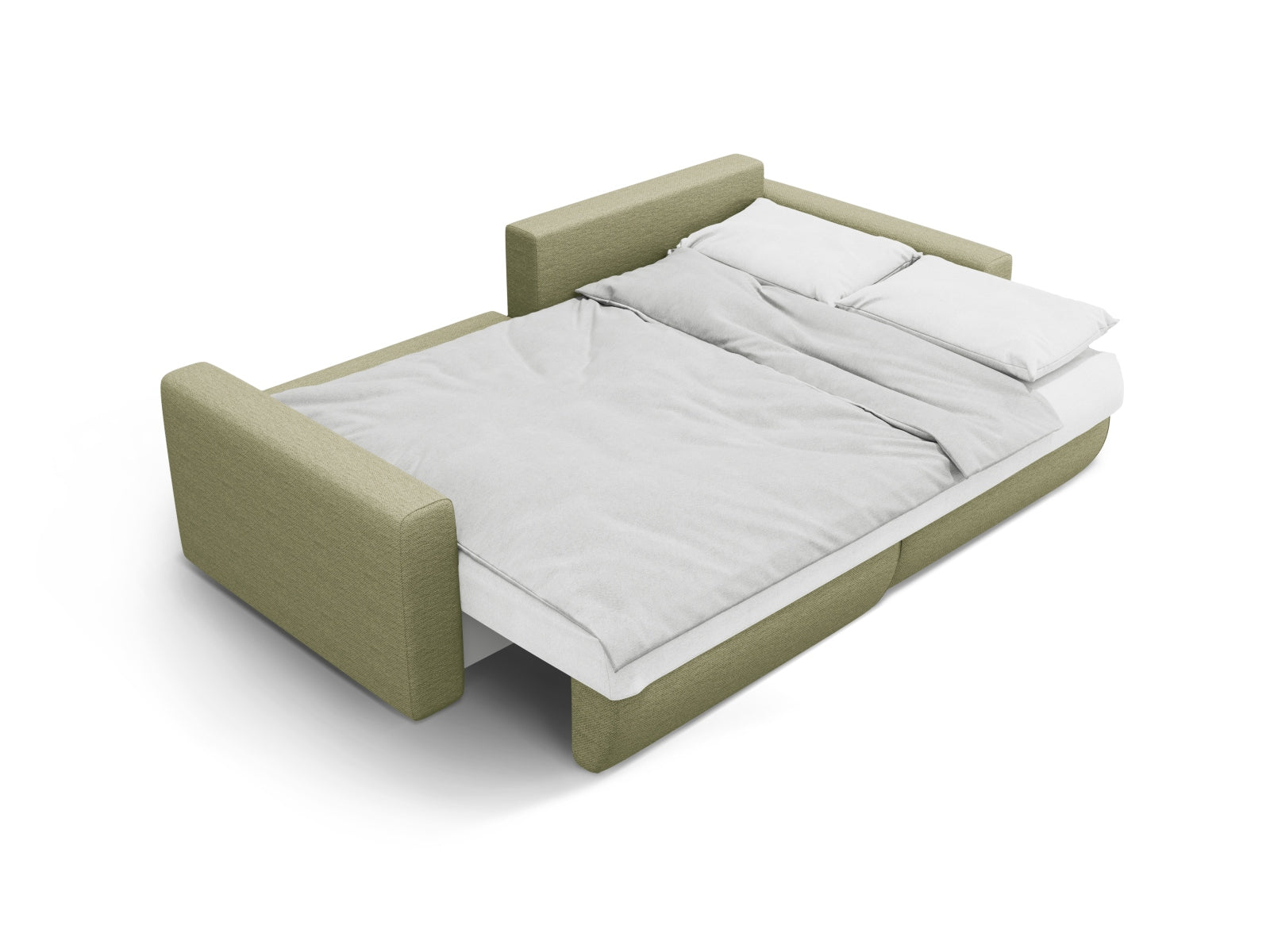 Elegantes Belfast Ecksofa in Olivengrün, 3-Sitzer mit cleverer Schlaffunktion und integriertem Stauraum, ideal für stilvolle Wohnräume.