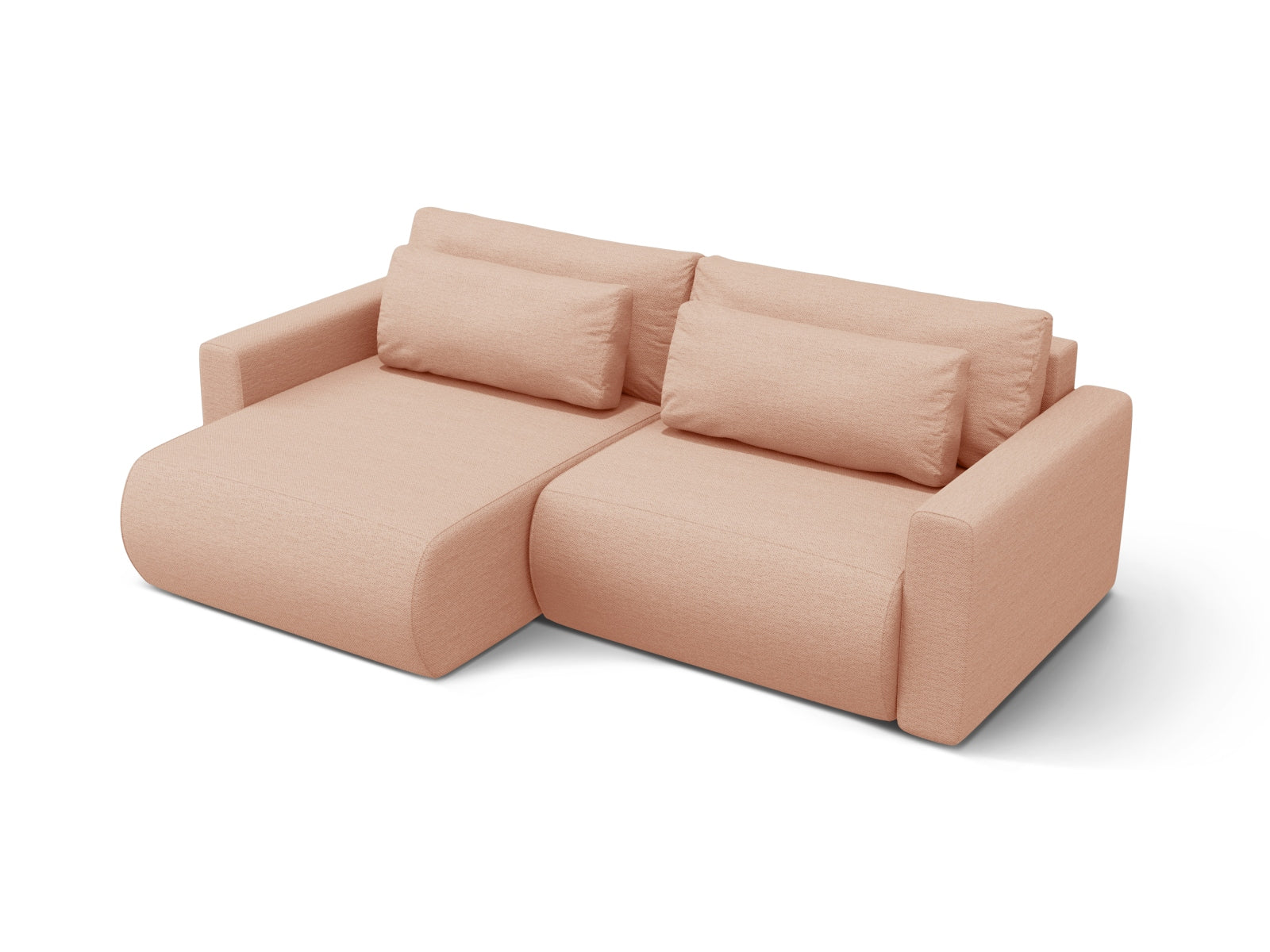 Elegantes L-Sofa Belfast in sanftem Peach-Heritage, 3-Sitzer mit praktischer Schlaffunktion und integriertem Stauraum für stilvolle Wohnlösungen.