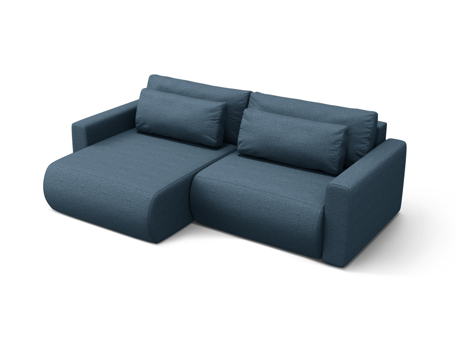 Modernes Belfast Ecksofa in Blue-Heritage, 3-Sitzer mit praktischer Schlaffunktion und integriertem Stauraum für vielseitige Nutzung.