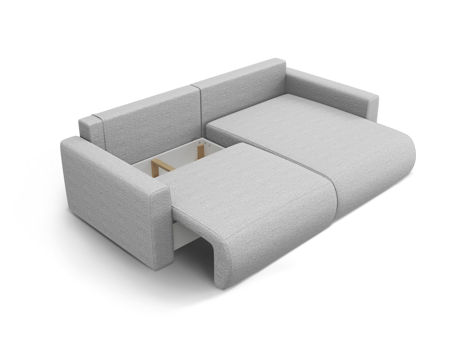 Modernes Belfast Ecksofa in sanftem Grau, 3-Sitzer mit cleverer Schlaffunktion und Stauraum, ideal für gemütliche Wohnräume.