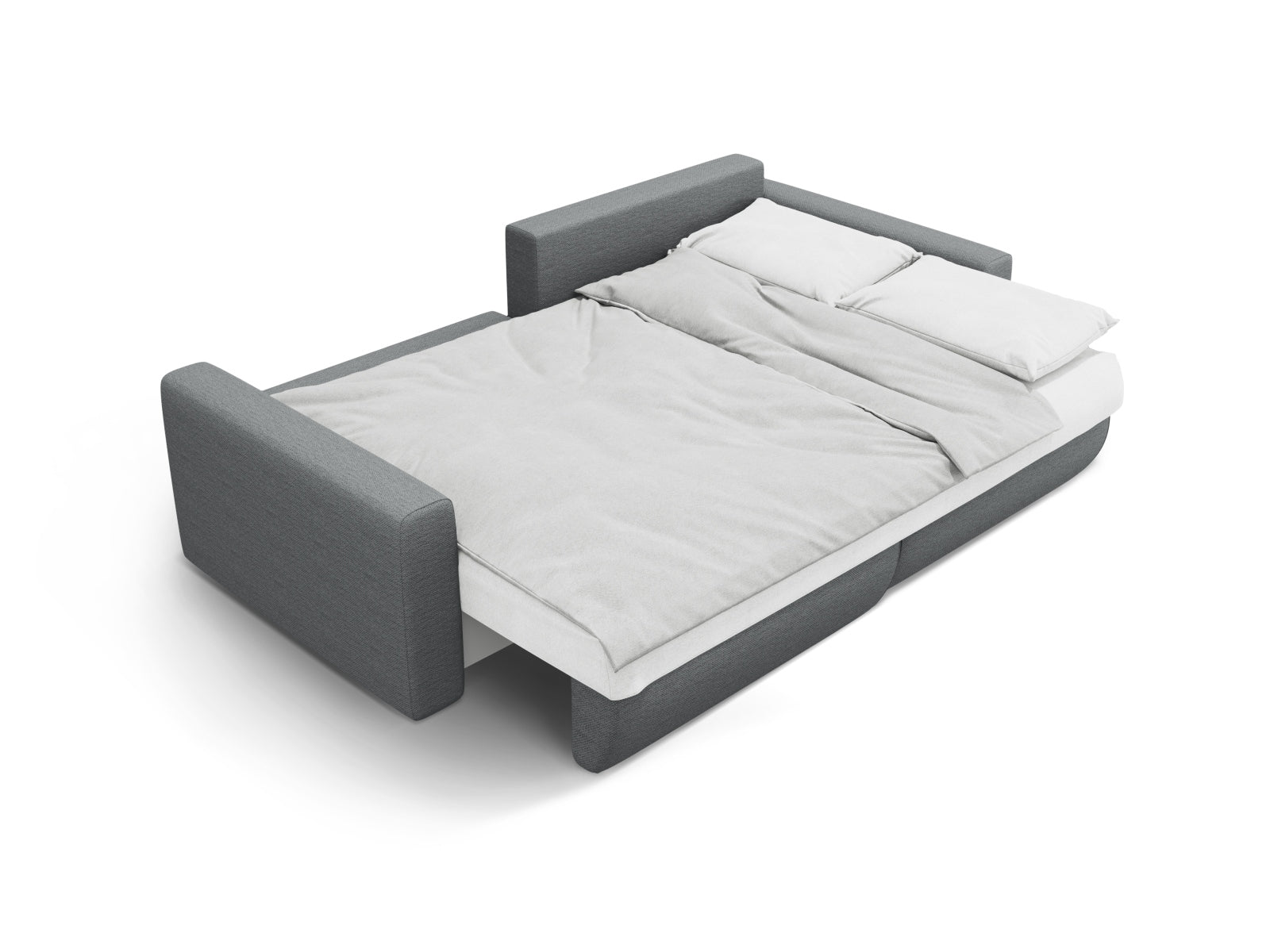 Modernes L-Sofa Belfast in stilvollem Grau, 3-Sitzer mit integrierter Schlaffunktion und praktischem Stauraum für vielseitige Wohnlösungen.
