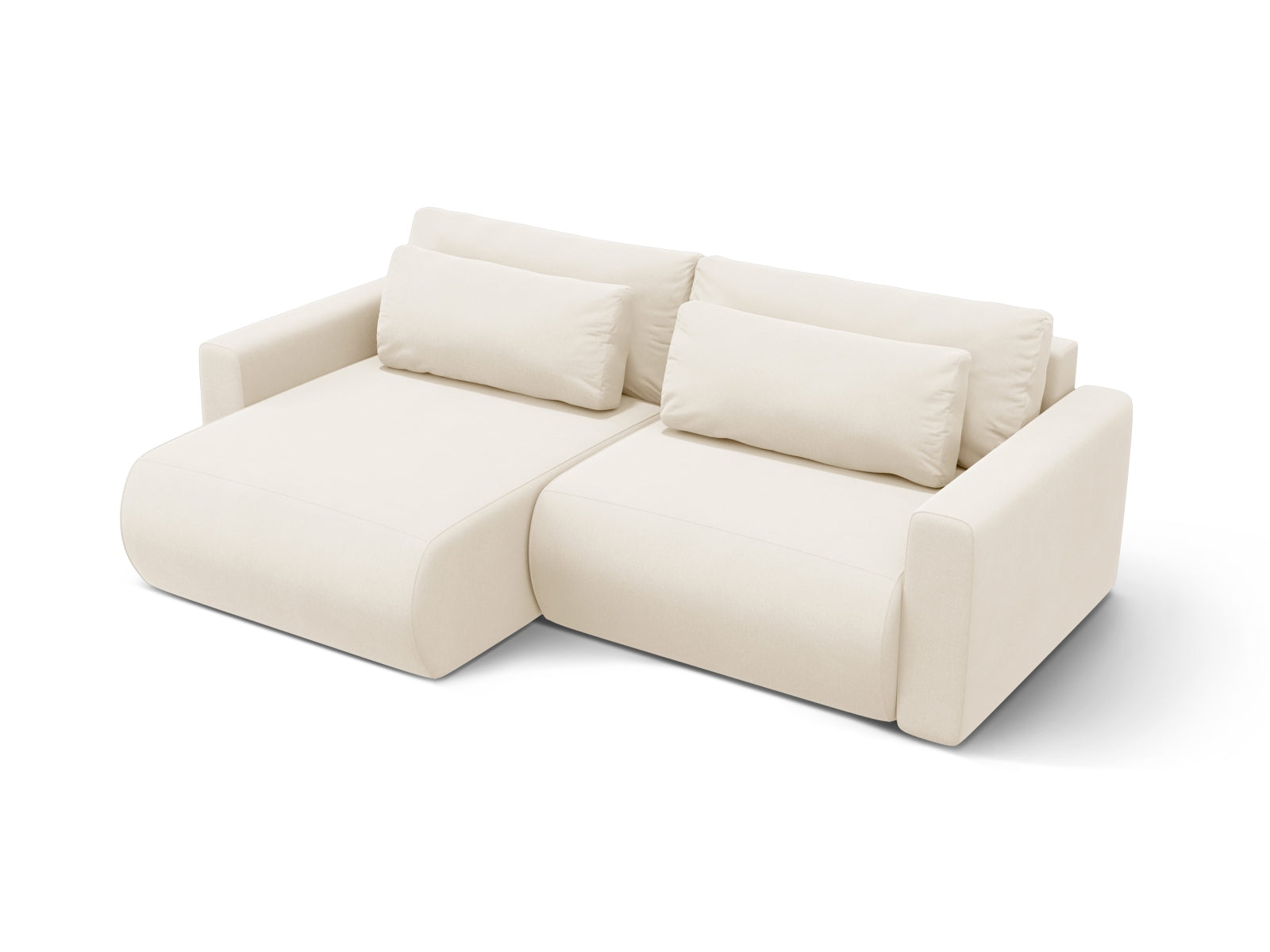 Elegantes Belfast Ecksofa in Ivory-Magic Velvet, 3-Sitzer mit Schlafoption und Stauraum, ideal für stilvolle Wohnräume.