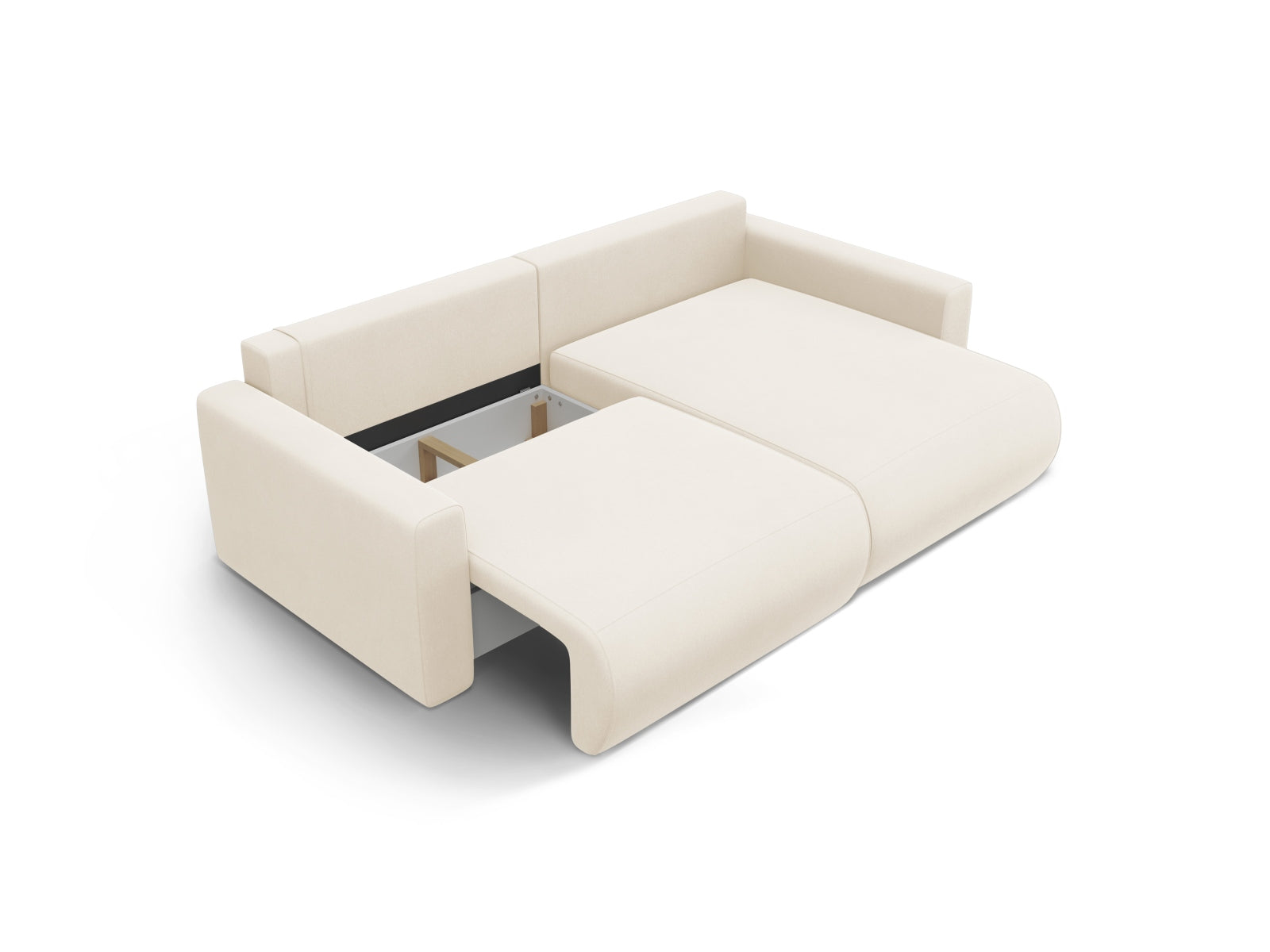 Modernes Belfast Ecksofa in Ivory-Magic Velvet, 3-Sitzer mit praktischer Schlaffunktion und integriertem Stauraum, perfekt für gemütliche Abende.