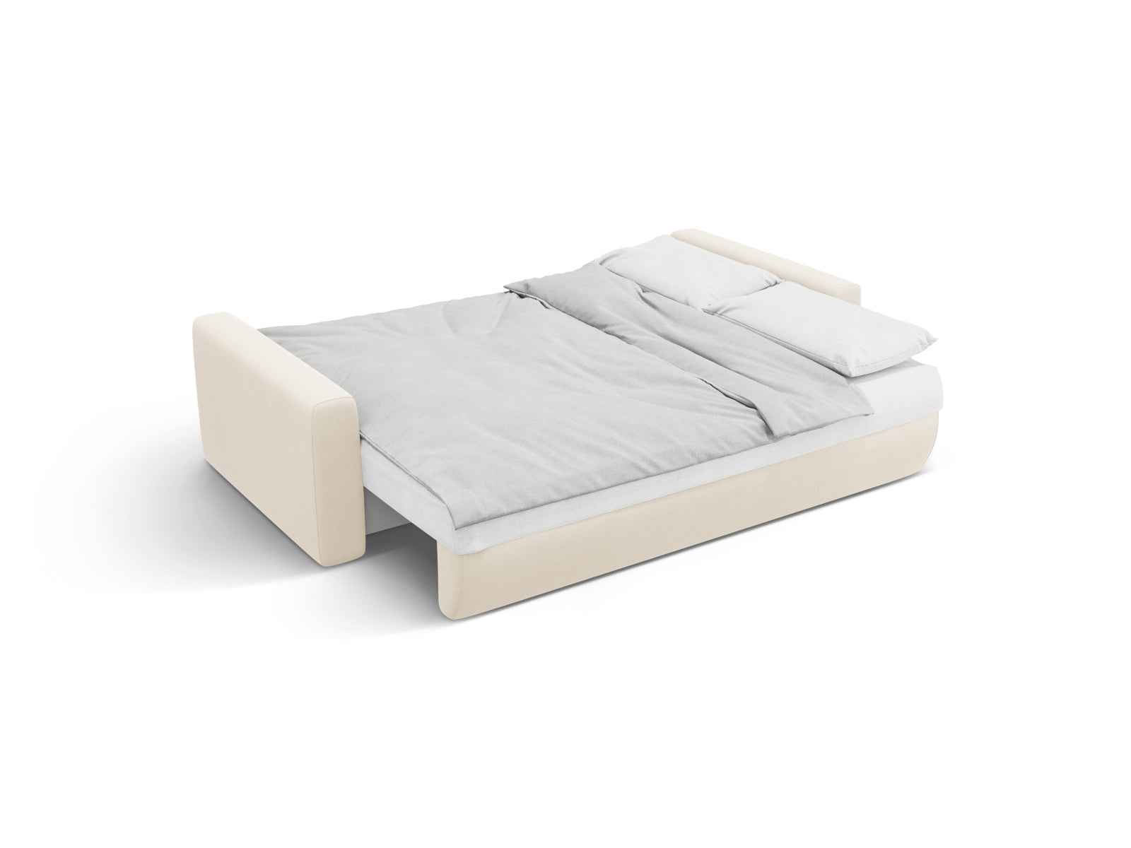 Modernes Belfast Ecksofa in Ivory-Magic Velvet, 3-Sitzer mit praktischer Schlaffunktion und integriertem Stauraum, perfekt für gemütliche Wohnzimmer.
