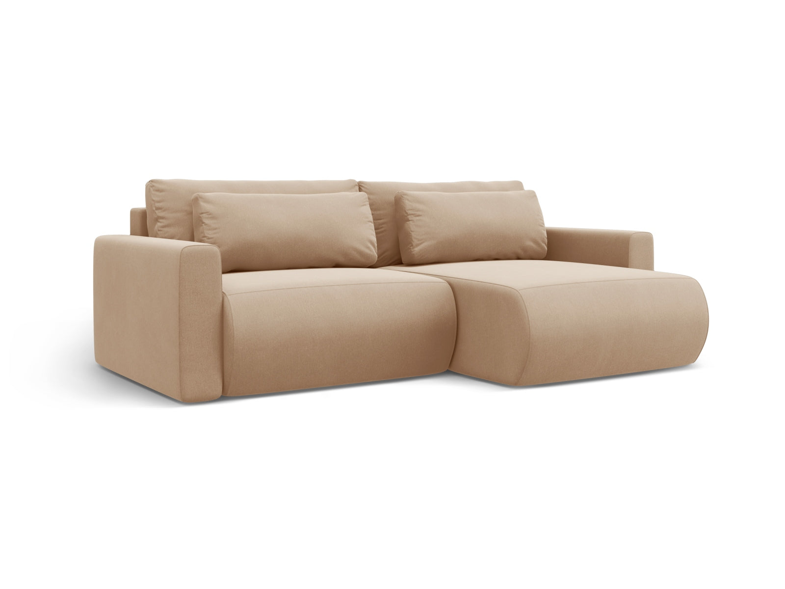 Stylisches Belfast Ecksofa in Almond Beige-Magic Velvet, bietet Komfort, Stauraum und eine praktische Schlaffunktion für jeden Raum.