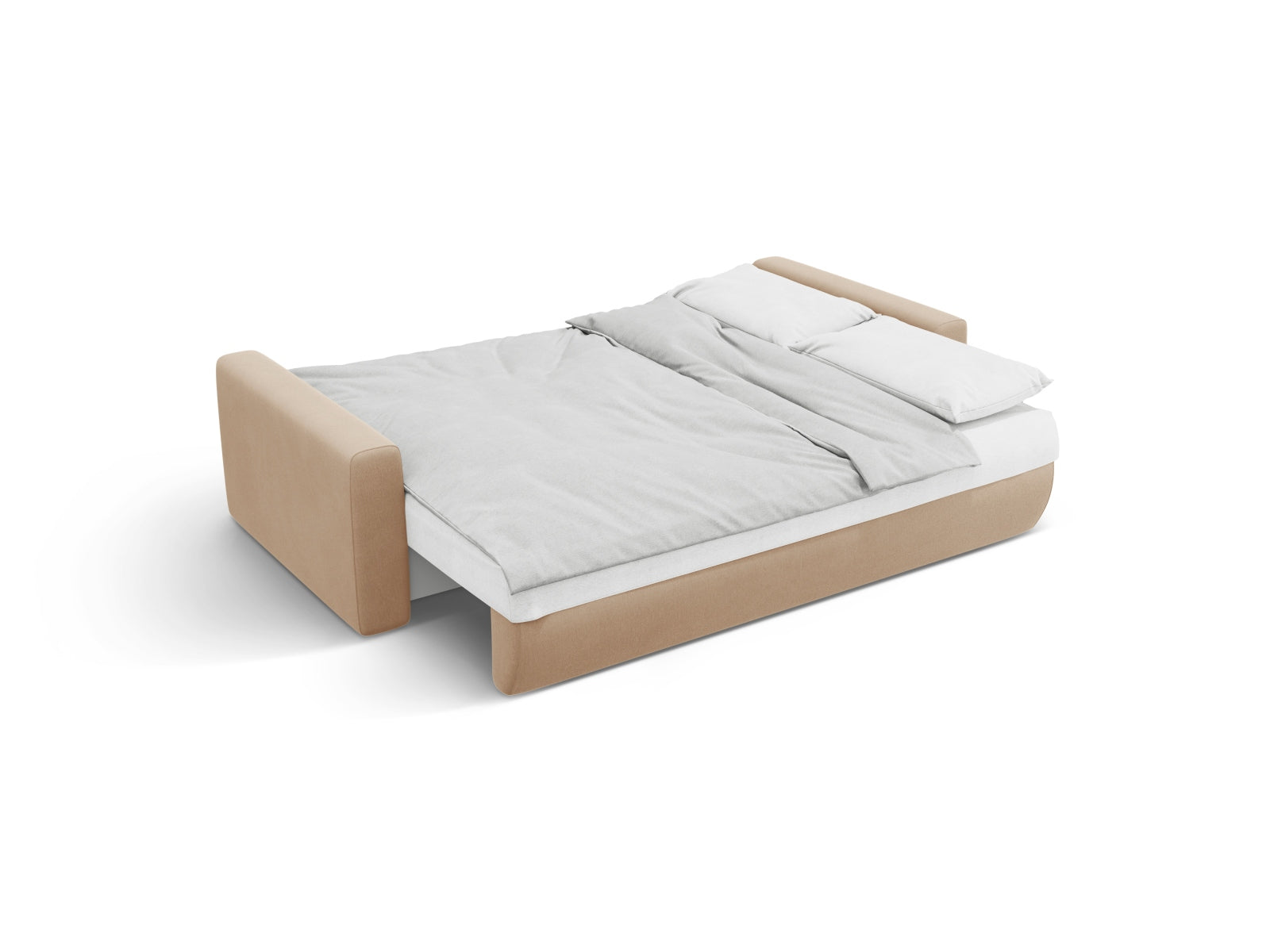 Modernes Belfast Ecksofa in sanftem Almond Beige, bietet komfortable Sitzmöglichkeiten und praktische Schlaffunktion für Gäste.