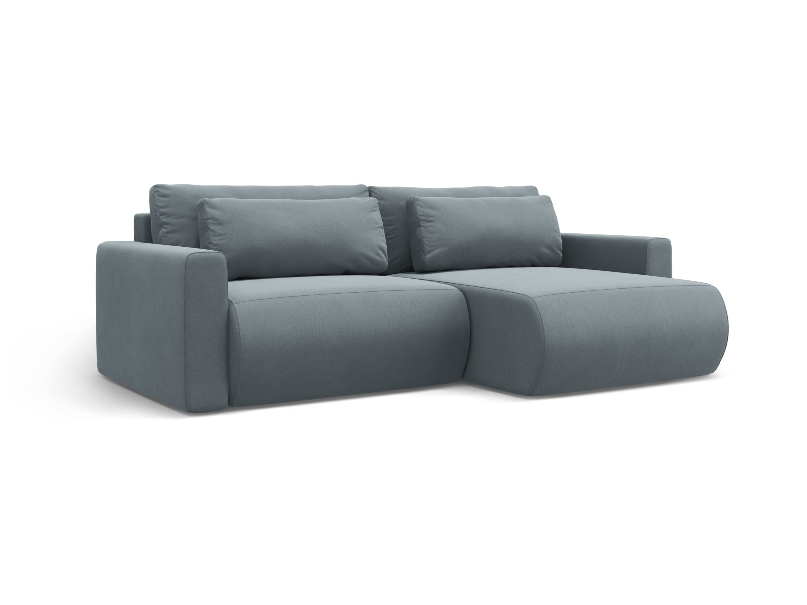 Modernes Belfast Ecksofa in Blue Grey-Magic Velvet, 3-Sitzer mit praktischer Schlaffunktion und integriertem Stauraum, perfekt für jedes Zuhause.