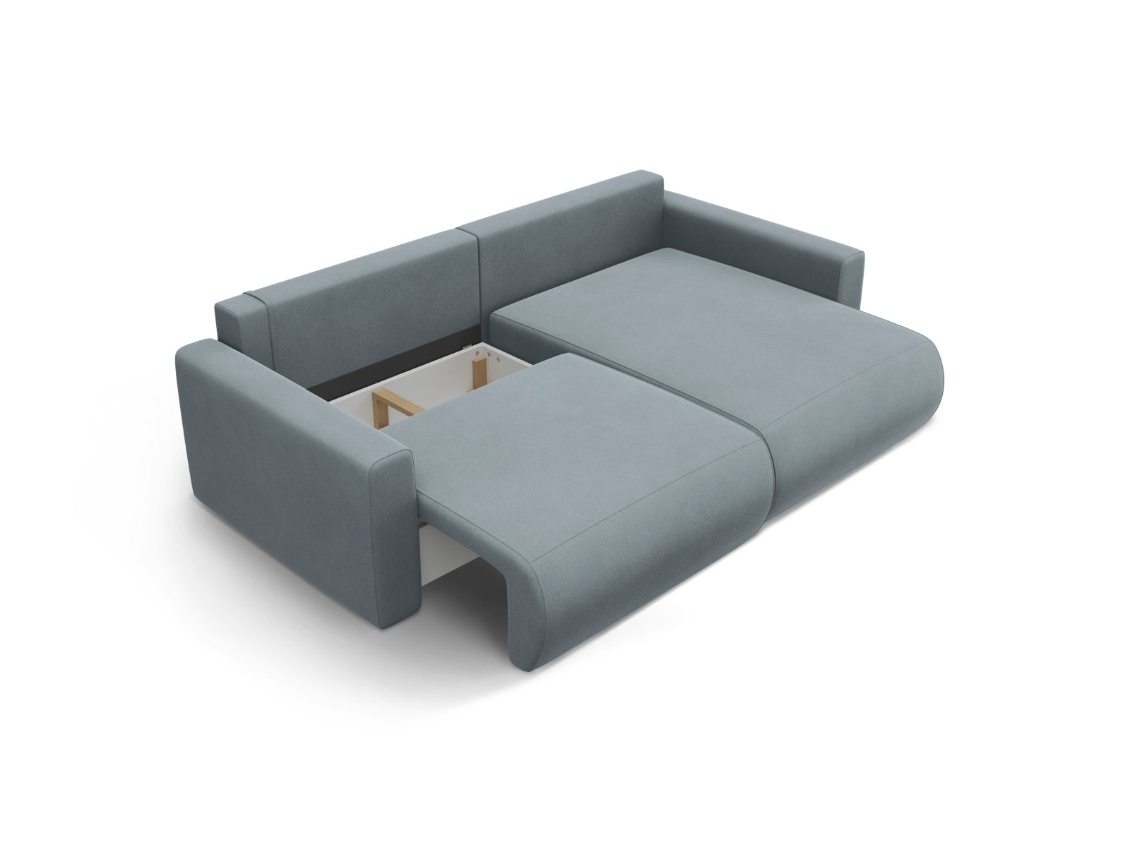 Elegantes Belfast Ecksofa in Blue Grey-Magic Velvet, 3-Sitzer mit innovativer Schlaffunktion und integriertem Stauraum für optimalen Komfort.