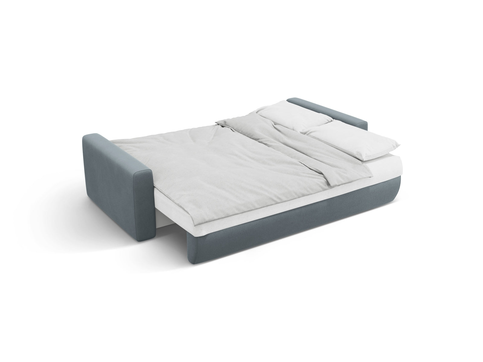 Elegantes Belfast Ecksofa in Blue Grey-Magic Velvet, 3-Sitzer mit vielseitiger Schlaffunktion und integriertem Stauraum für stilvolles Wohnen.