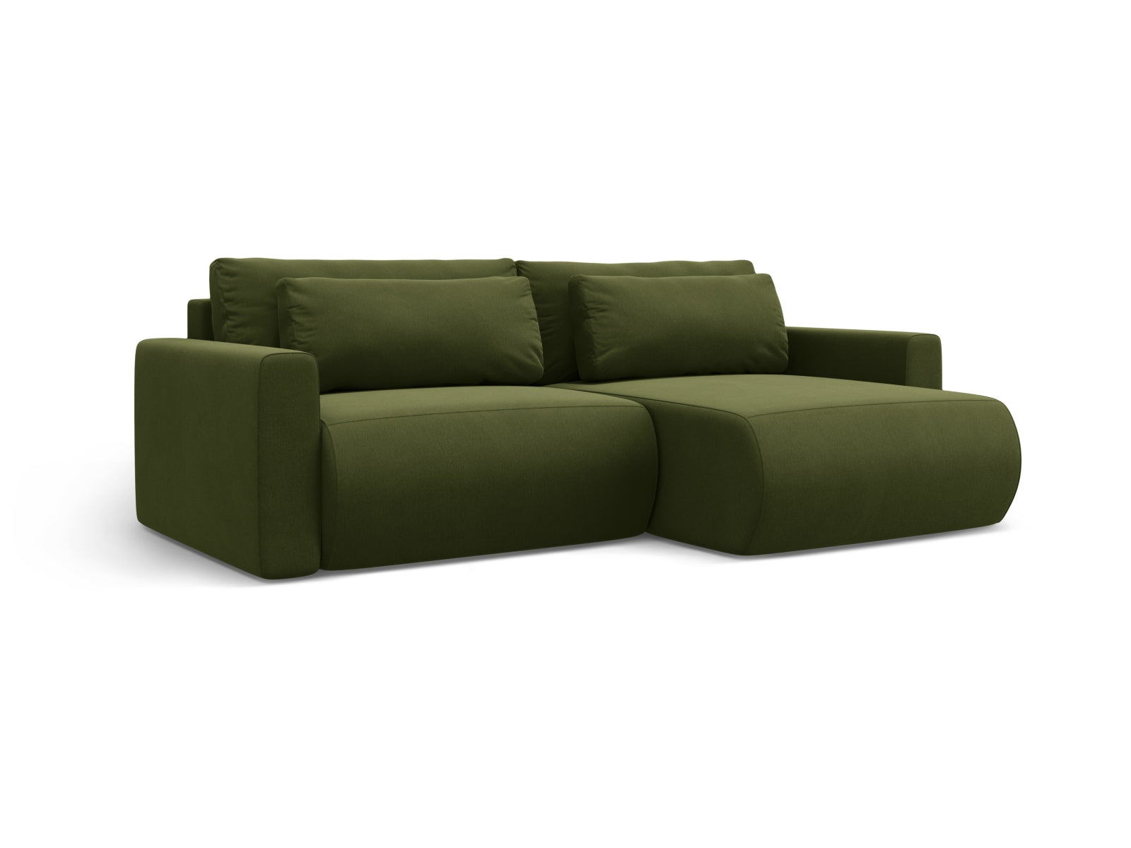 Elegantes L-Sofa in Army Green-Magic Velvet, 3-Sitzer mit praktischer Schlaffunktion und integriertem Stauraum für vielseitige Nutzung.
