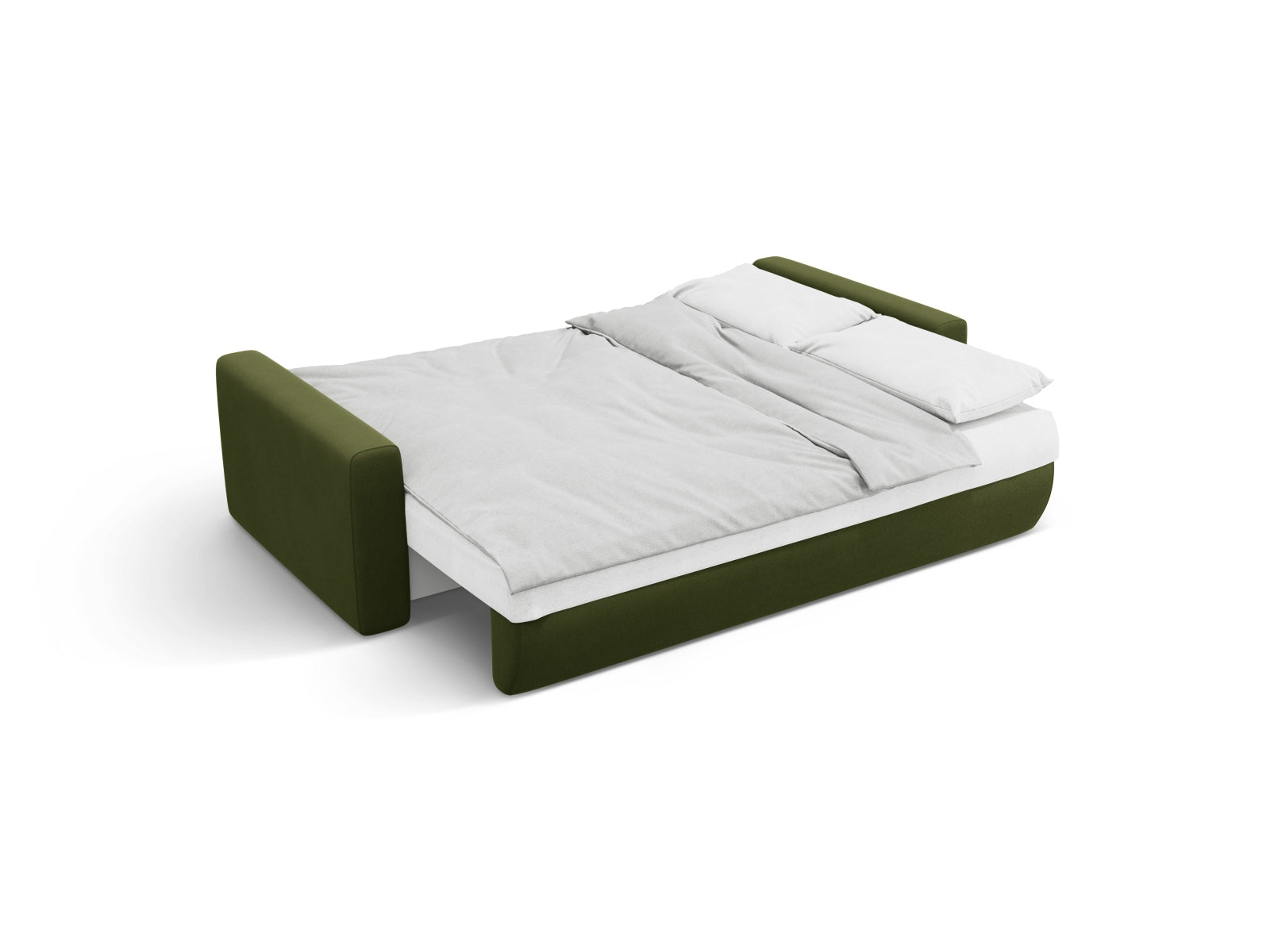 Elegantes L-Sofa in Army Green, 3-Sitzer mit Schlafoption und integriertem Stauraum für funktionales und modernes Wohndesign.