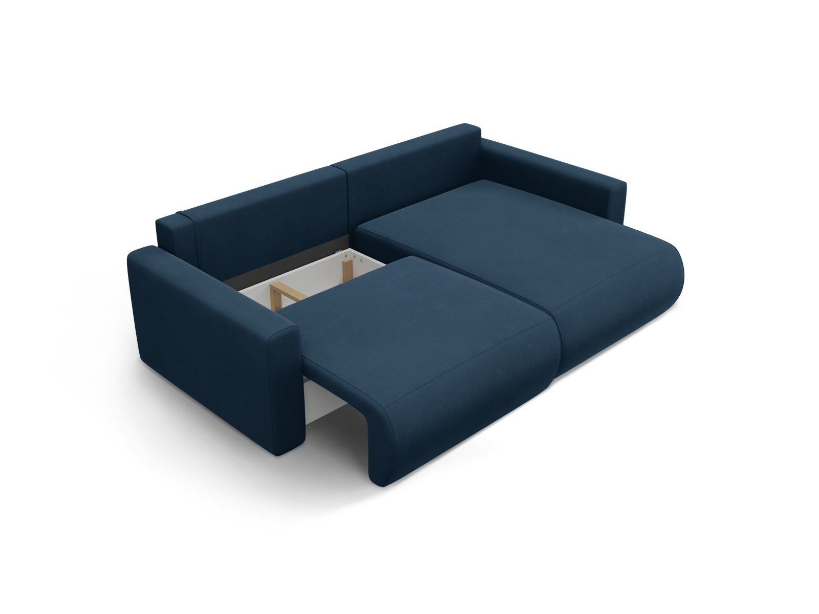 Modernes L-Sofa in Royalblau, 3-Sitzer mit praktischer Schlaffunktion und integriertem Stauraum, perfekt für gemütliche Abende.