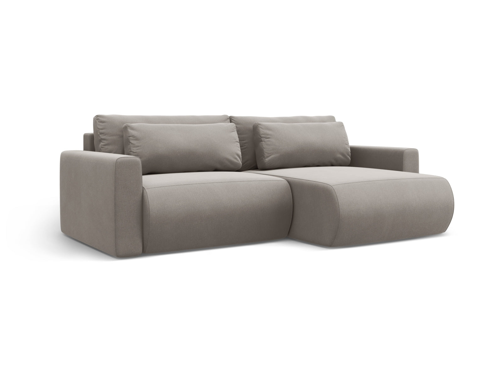 Elegantes Belfast Ecksofa in Warm Grey-Magic Velvet, 3-Sitzer mit praktischer Schlaffunktion und integriertem Stauraum für vielseitige Nutzung.
