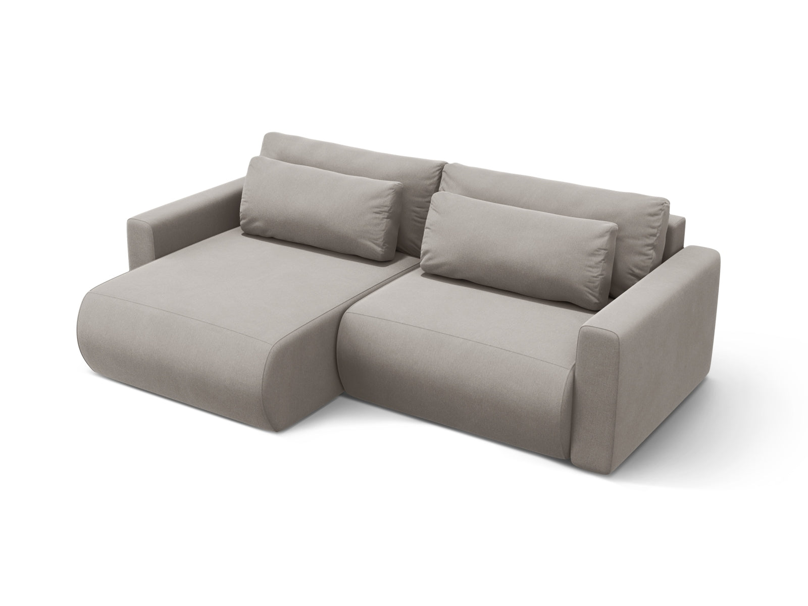 Modernes Belfast Ecksofa in Warm Grey-Magic Velvet, 3-Sitzer mit cleverer Schlaffunktion und Stauraum für zusätzlichen Komfort.