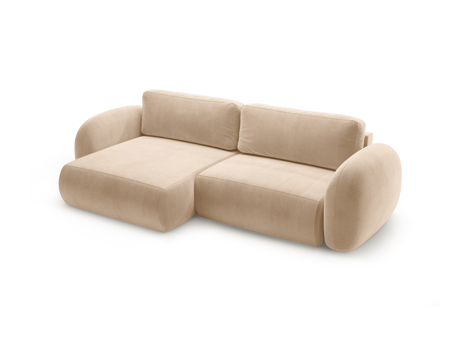 Modernes Tonale Ecksofa in sanftem Almond Beige, 4-Sitzer mit praktischer Schlaffunktion und Stauraum, perfekt für gemütliche Wohnzimmer.