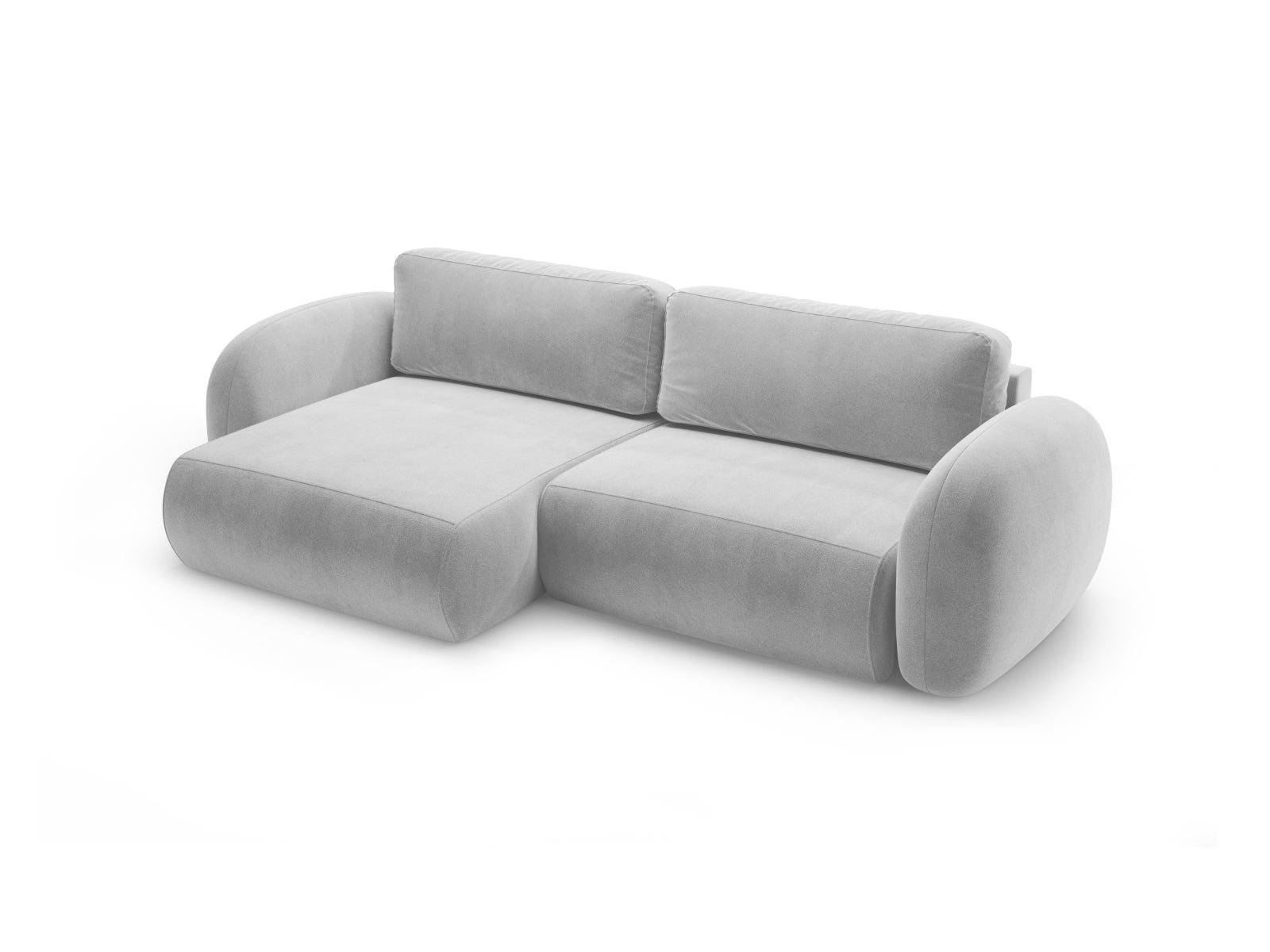 Modernes Tonale Ecksofa in Grey-Magic Velvet, 4-Sitzer mit praktischer Schlaffunktion und integriertem Stauraum, perfekt für jedes Zuhause.