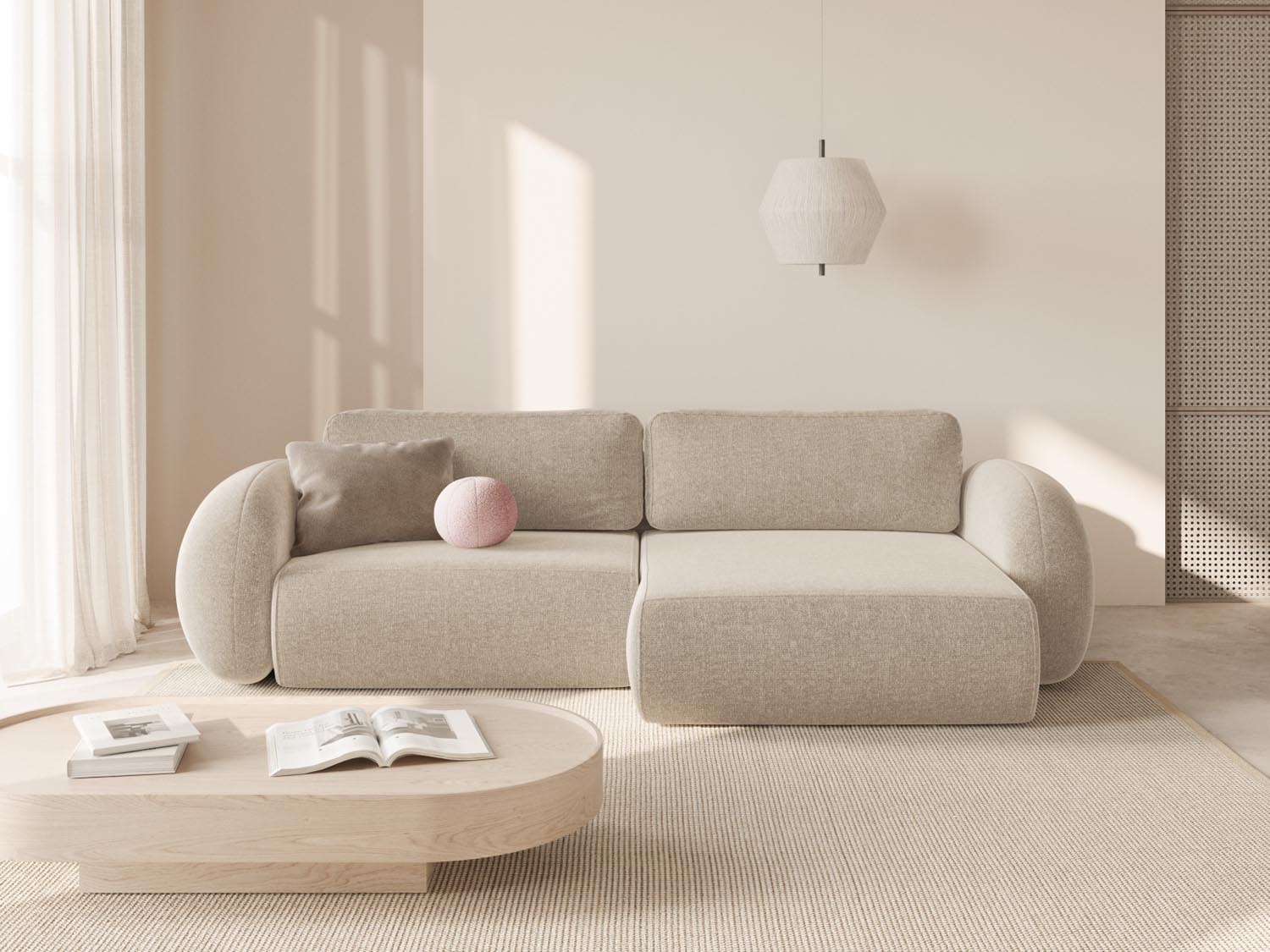 Elegantes Tonale Ecksofa in Dark Beige-Eden, 4-Sitzer mit Schlaffunktion und Stauraum, ideal für stilvolle Wohnräume.