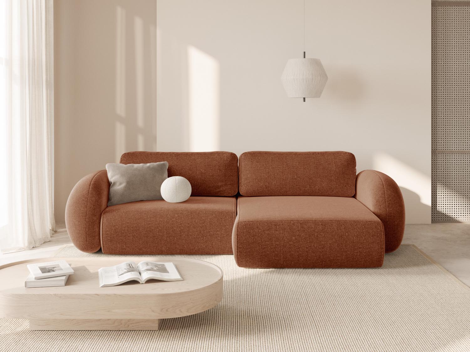 Gemütliches Tonale Ecksofa in Brick-Eden, 4-Sitzer mit Schlaffunktion und Stauraum, ideal für stilvolle Wohnräume.