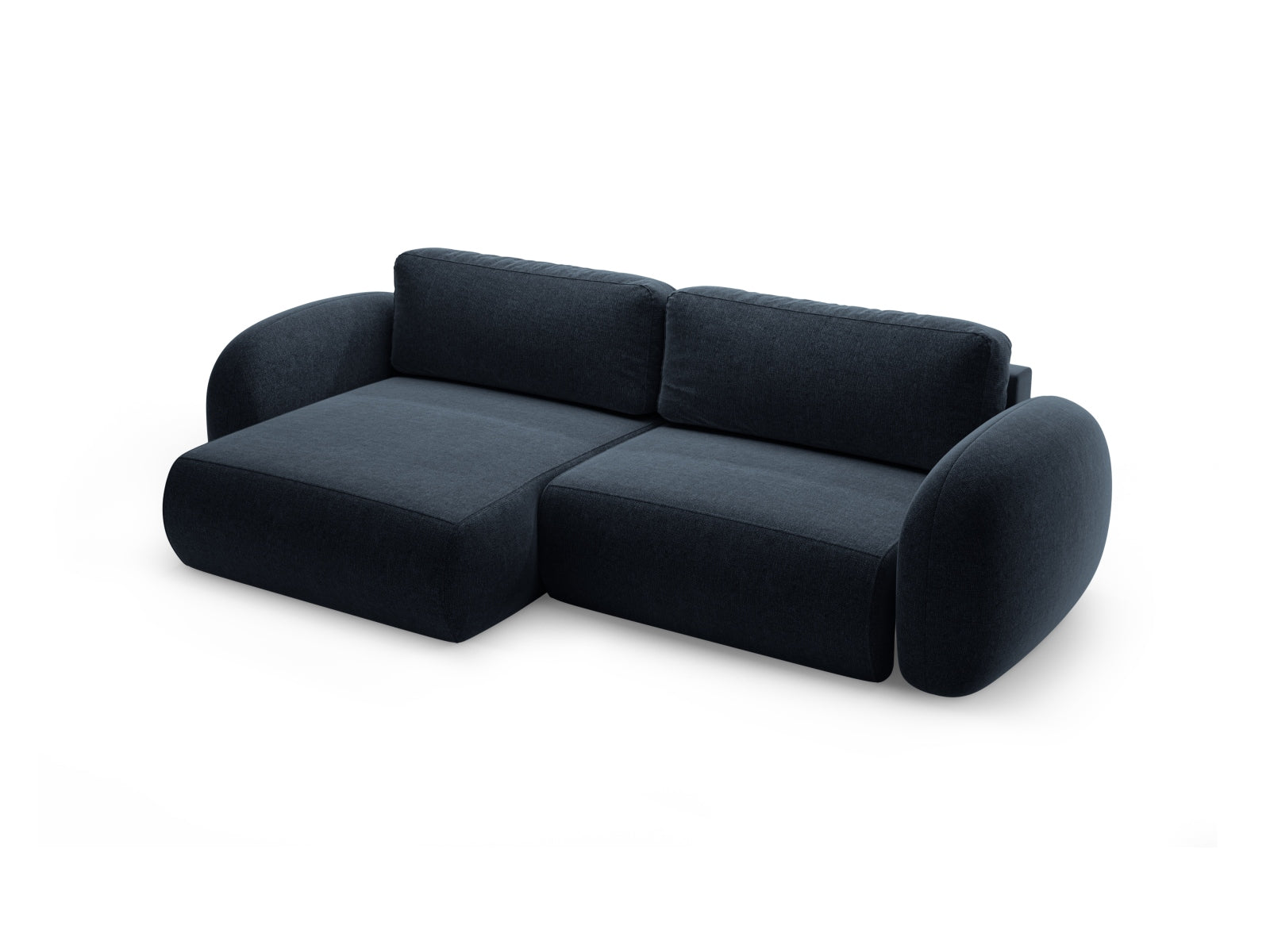 Modernes L-Sofa in Navy Blue-Eden, 4-Sitzer mit praktischer Schlaffunktion und integriertem Stauraum, perfekt für gemütliche Abende.