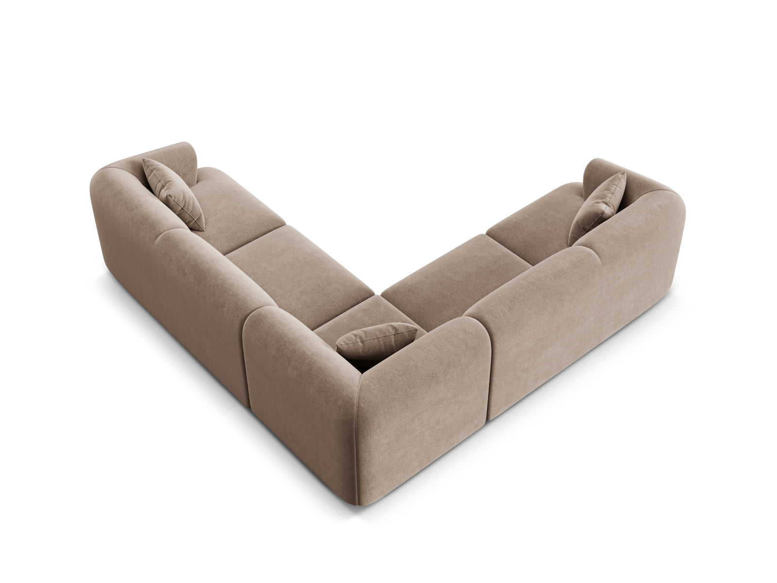Stilvolles 6-Sitzer Ecksofa Symmetric Campi in sanftem Dunkelbeige, perfekt für gesellige Abende und zeitgemäße Einrichtung.