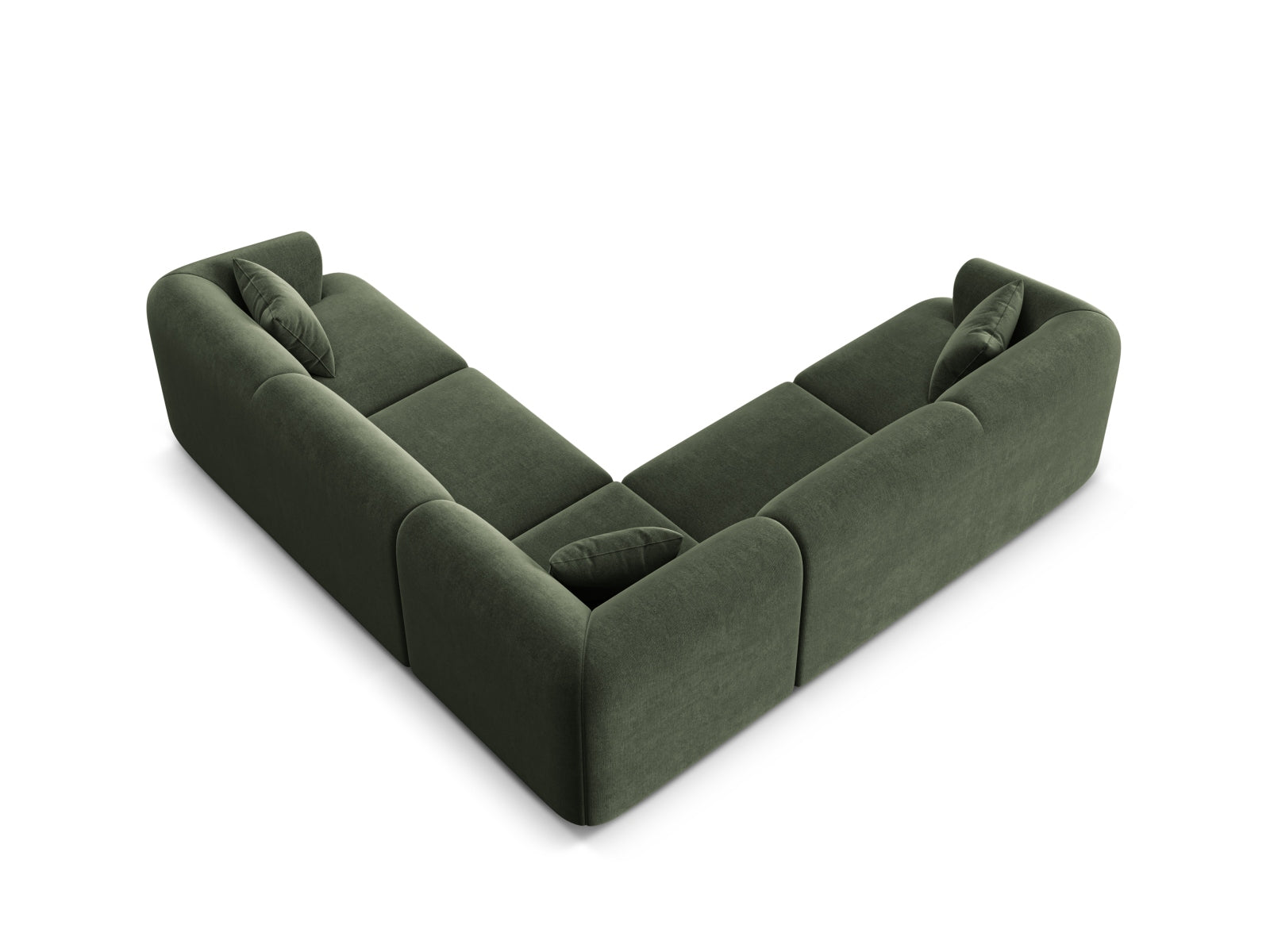 Modulares 6-Sitzer Ecksofa Symmetric Campi in frischem Grün, perfekt für entspannte Stunden und modernes Wohndesign.