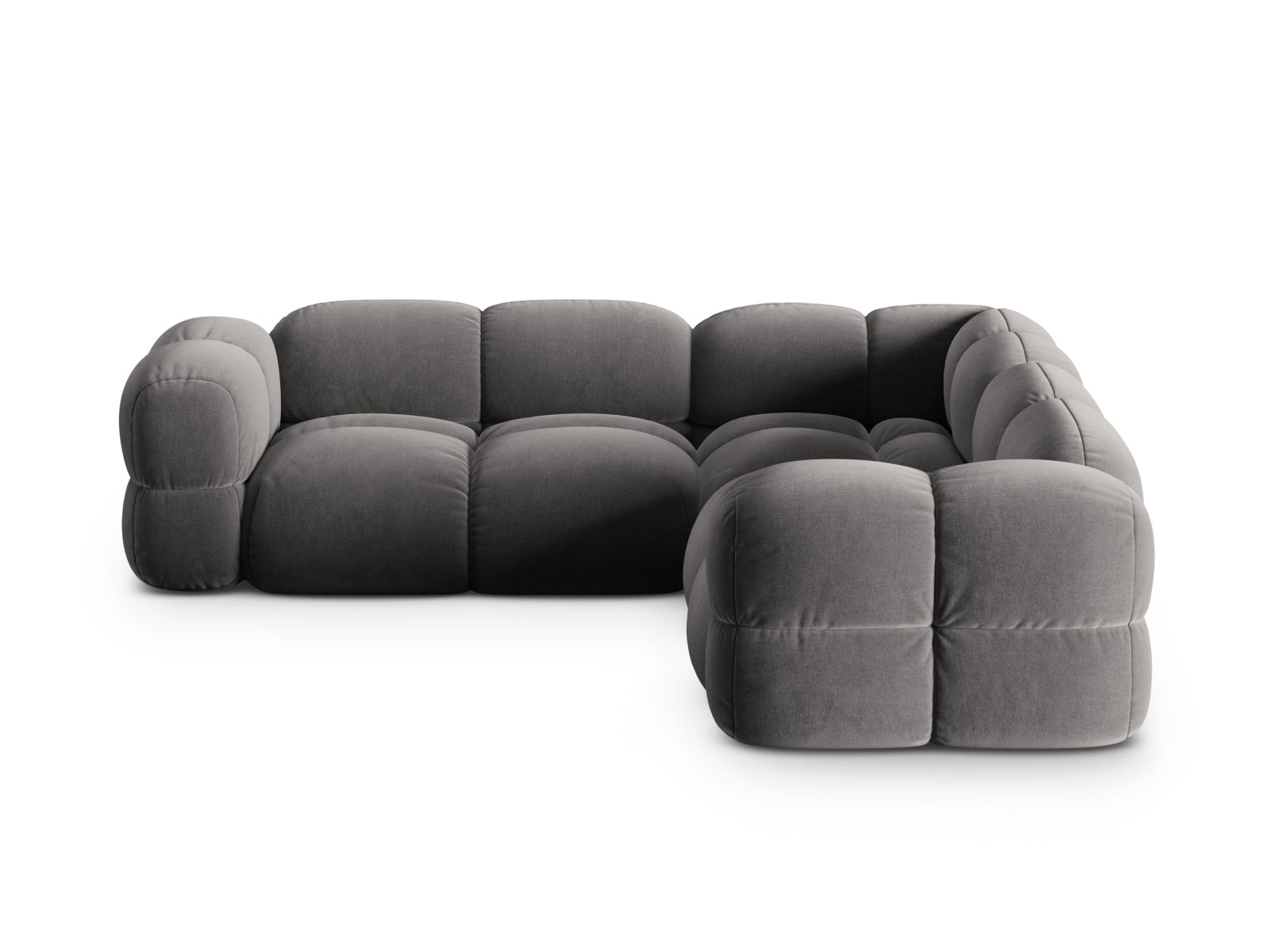 Modernes Loretto Velour Ecksofa in stilvollem Grau, 4-Sitzer, 250 cm, perfekt für gemütliche und elegante Wohnambiente.