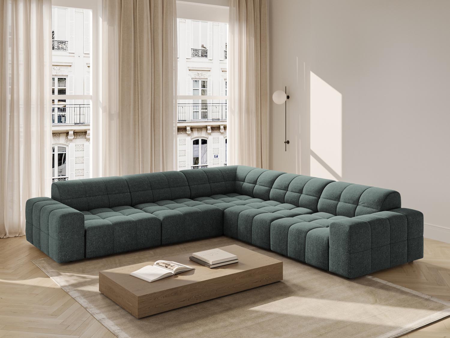 Elegantes Chicago Ecksofa in Petrol-Haga, 4-Sitzer mit modernem Design, ideal für stilvolle Wohnräume.