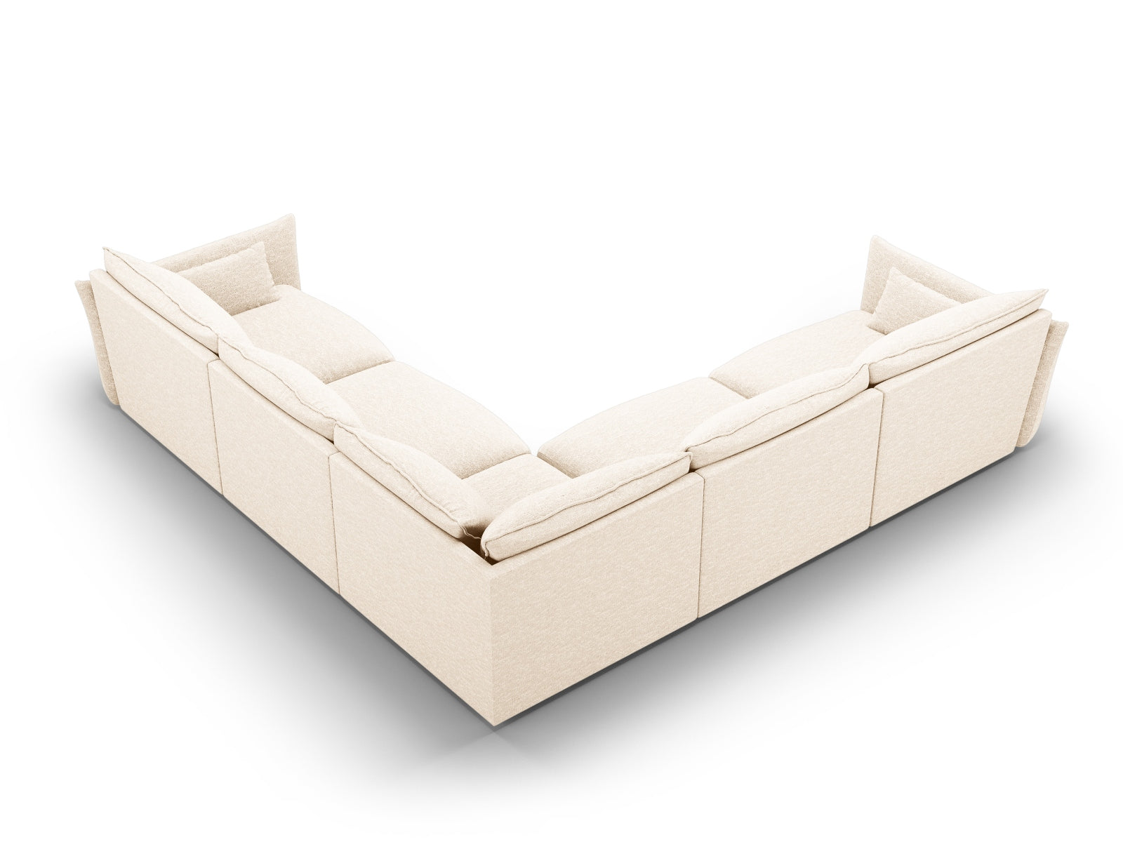 Elegantes 7-Sitzer Ecksofa Symmetric Matera in warmem Beige, ideal für einladende und stilvolle Wohnräume von Cosmopolitan Design.
