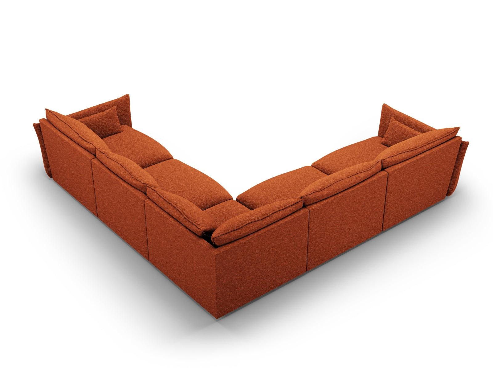 Elegantes 7-Sitzer Ecksofa Symmetric Matera in warmem Terracotta, ideal für einladende und moderne Wohnräume.