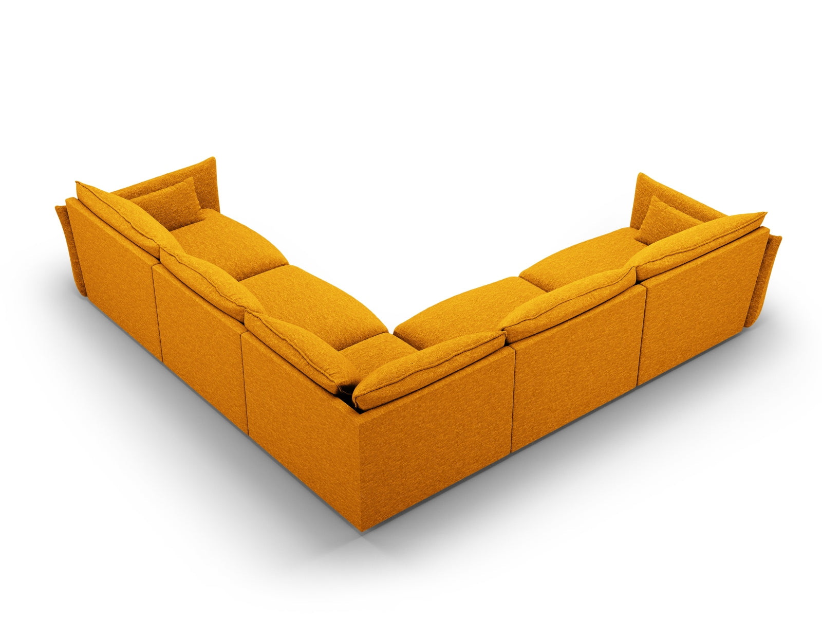 Modernes 7-Sitzer Ecksofa Symmetric Matera in strahlendem Gelb, ideal für gemütliche Abende und einladende Wohnräume.
