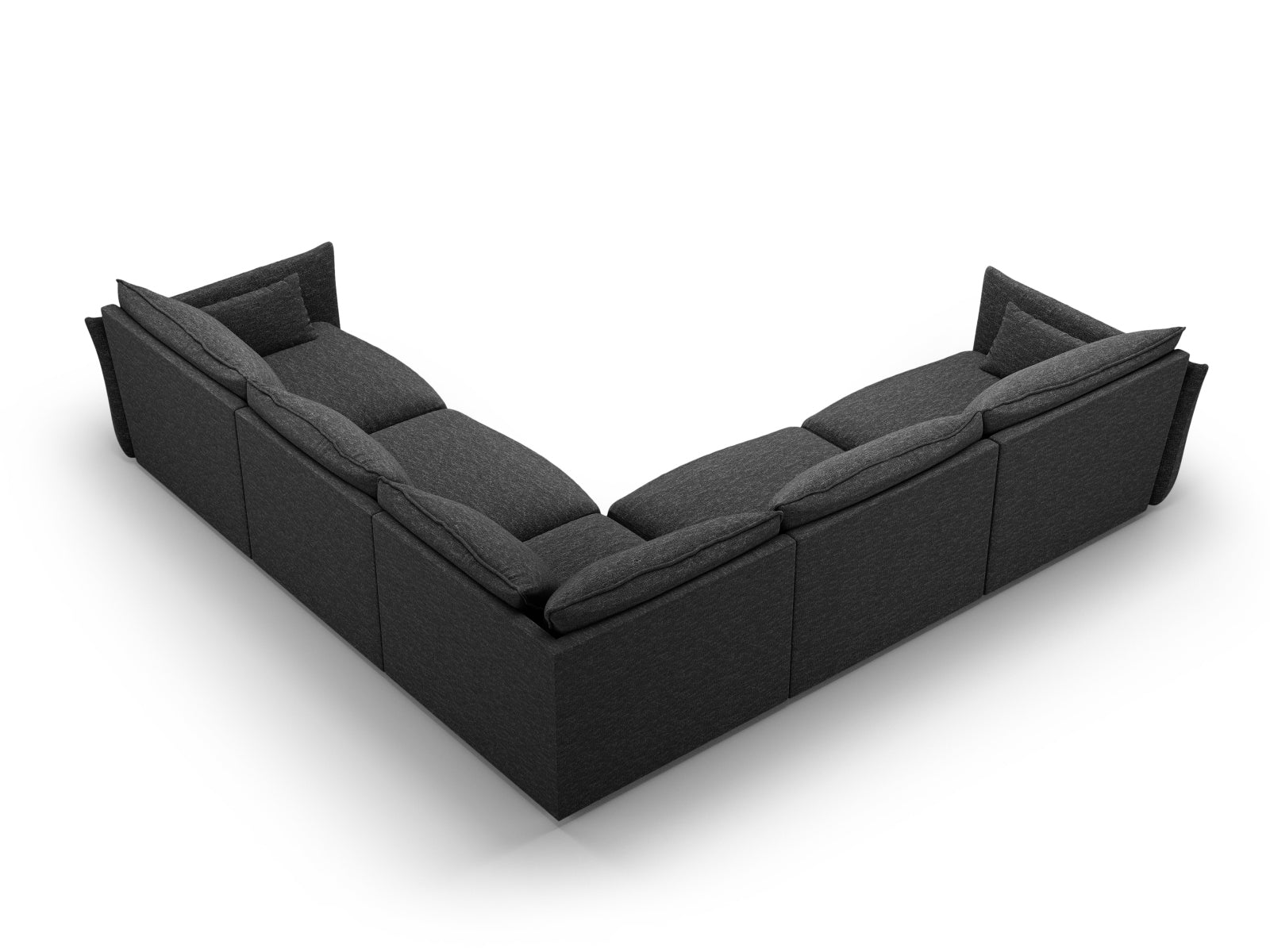 Elegantes 7-Sitzer Ecksofa Symmetric Matera in Schwarz, ideal für gemütliche Zusammenkünfte und moderne Wohnräume.