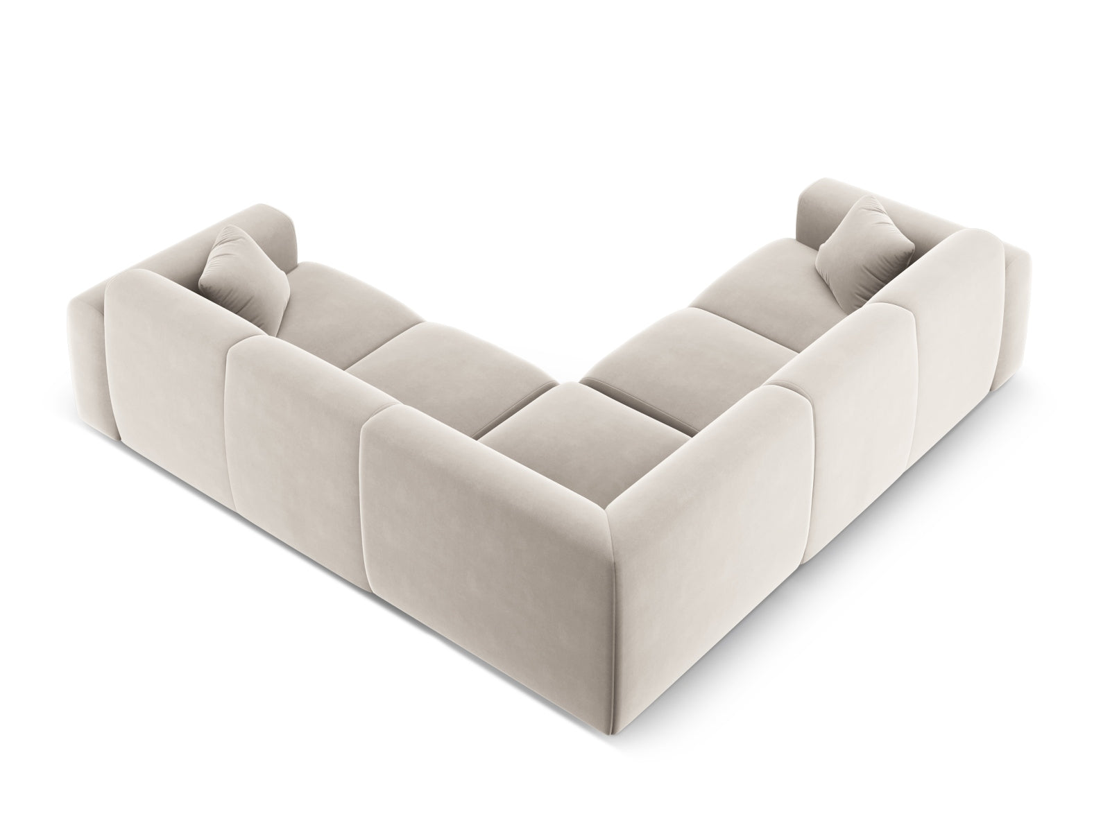 Erleben Sie das Nolio Velour Symmetrical Ecksofa 5 Sitzer (252cm) von Cosmopolitan Design – perfekt für moderne Wohnkonzepte und gemütliche Abende.