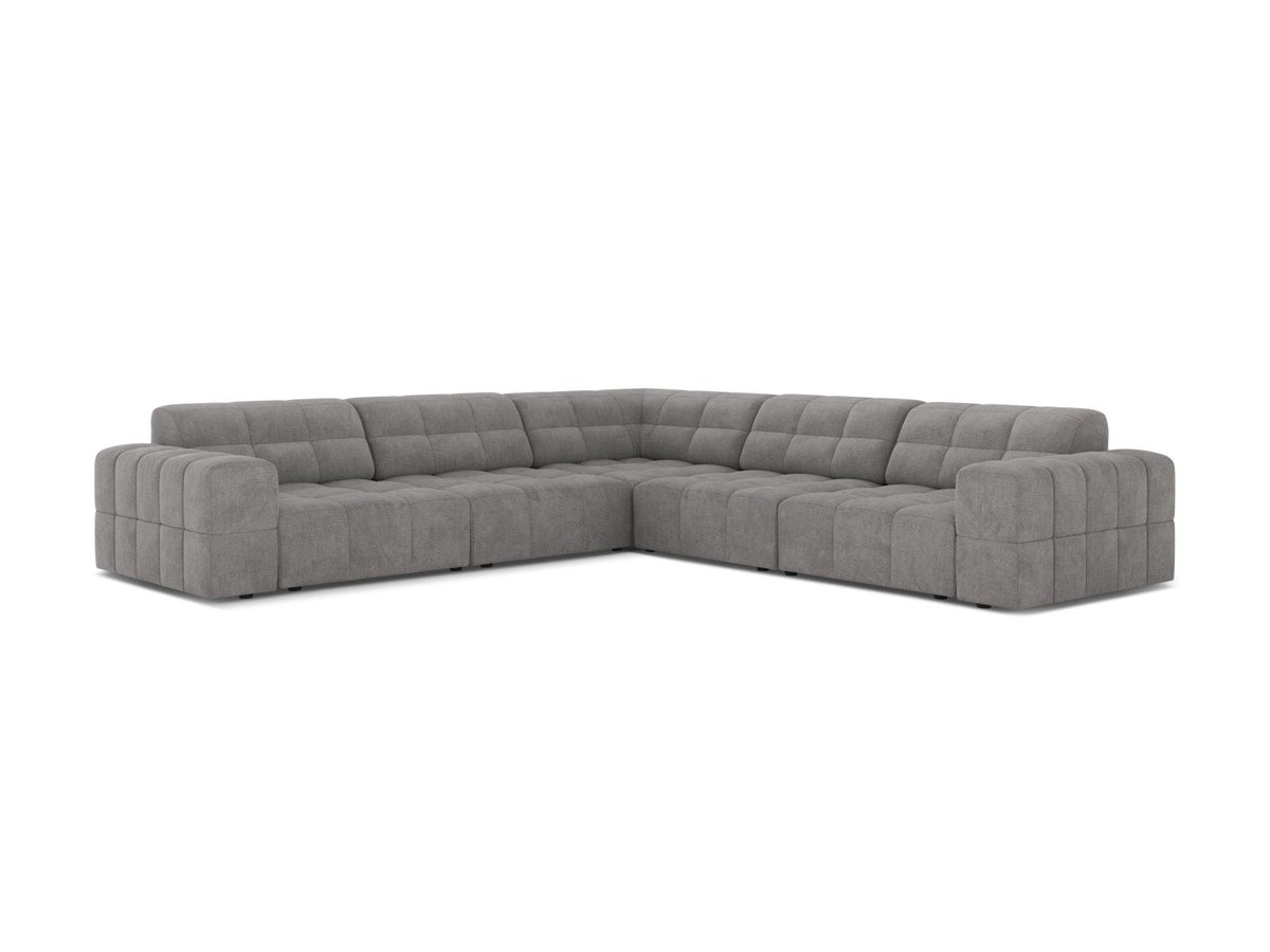 Ecksofa Chicago von Cosmopolitan Design in Light Beige-Eden mit Chenille-Stoff, Massivholzrahmen und schwarzen Kunststoffbeinen, 4-Sitzer-Form.