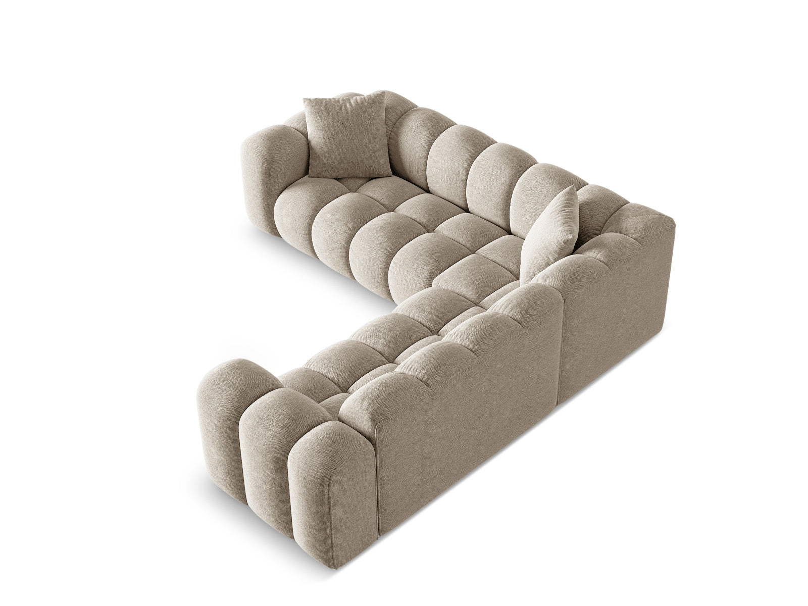 Elegantes 3-Sitzer Ecksofa Symmetric Treno in dunkelbeige, ideal für moderne Wohnräume und entspannte Stunden mit Stil.