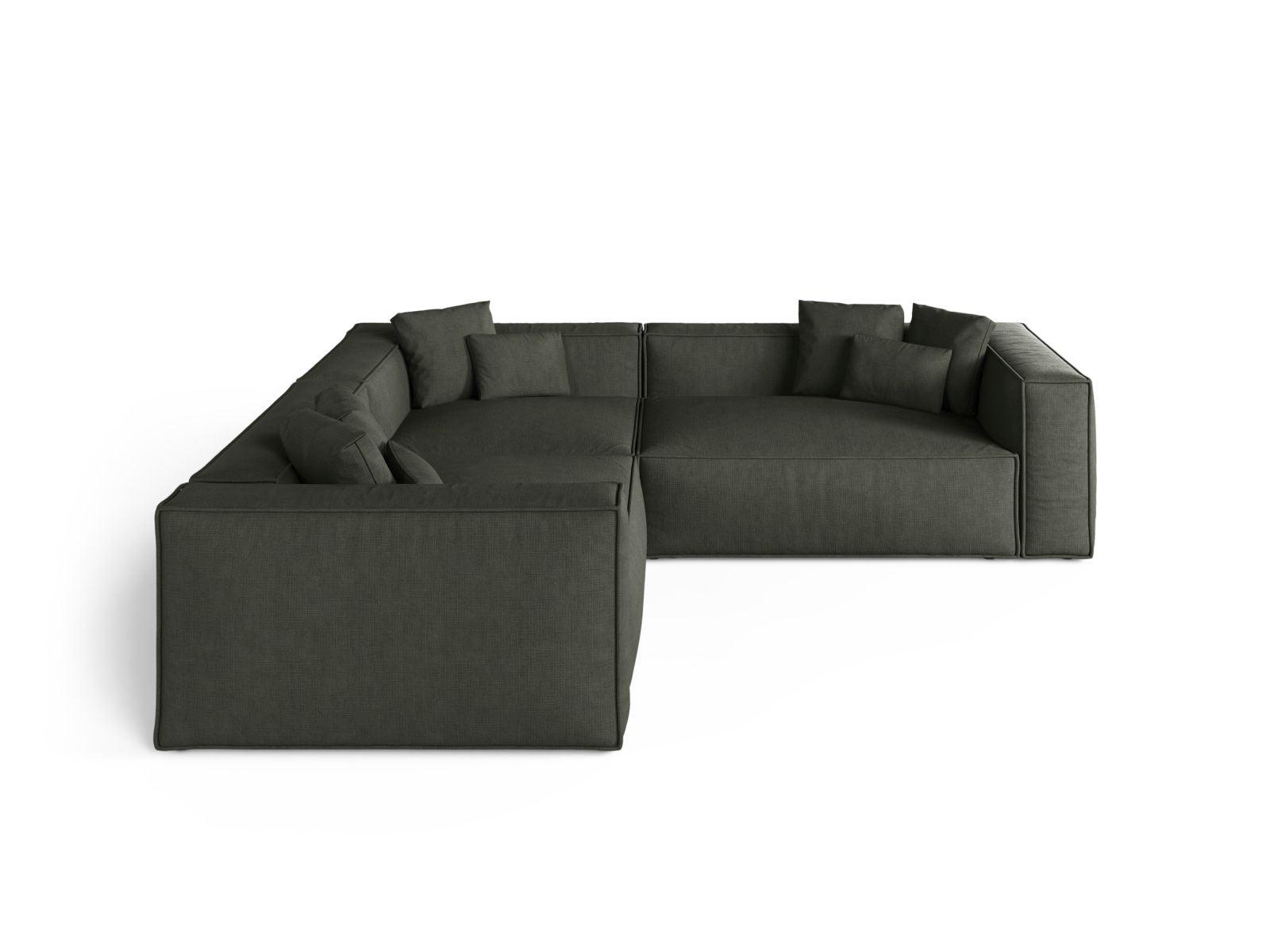 Elegantes 5-Sitzer Ecksofa Symmetric Aveiro in trendigem Moosgrün, ideal für stilvolle Wohnräume, präsentiert von Cosmopolitan Design.