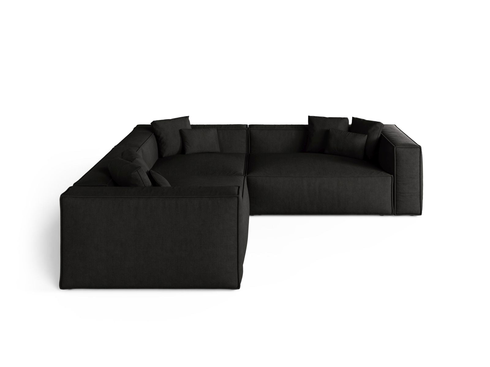 Elegantes 5-Sitzer Ecksofa Symmetric Aveiro in stilvollem Schwarz, ideal für moderne Wohnräume und gemütliche Abende.