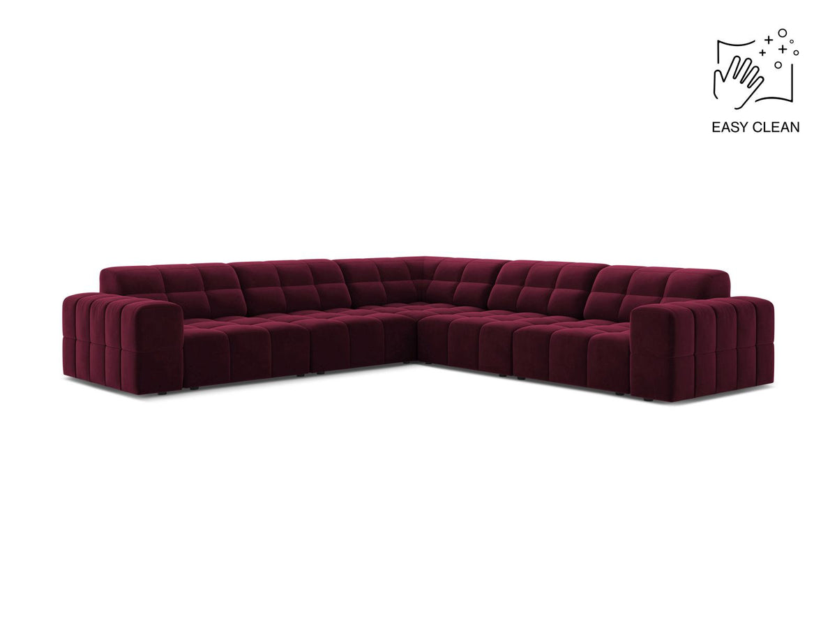 Ecksofa Chicago von Cosmopolitan Design in Light Beige-Eden mit Chenille-Stoff, Massivholzrahmen und schwarzen Kunststoffbeinen, 4-Sitzer-Form.