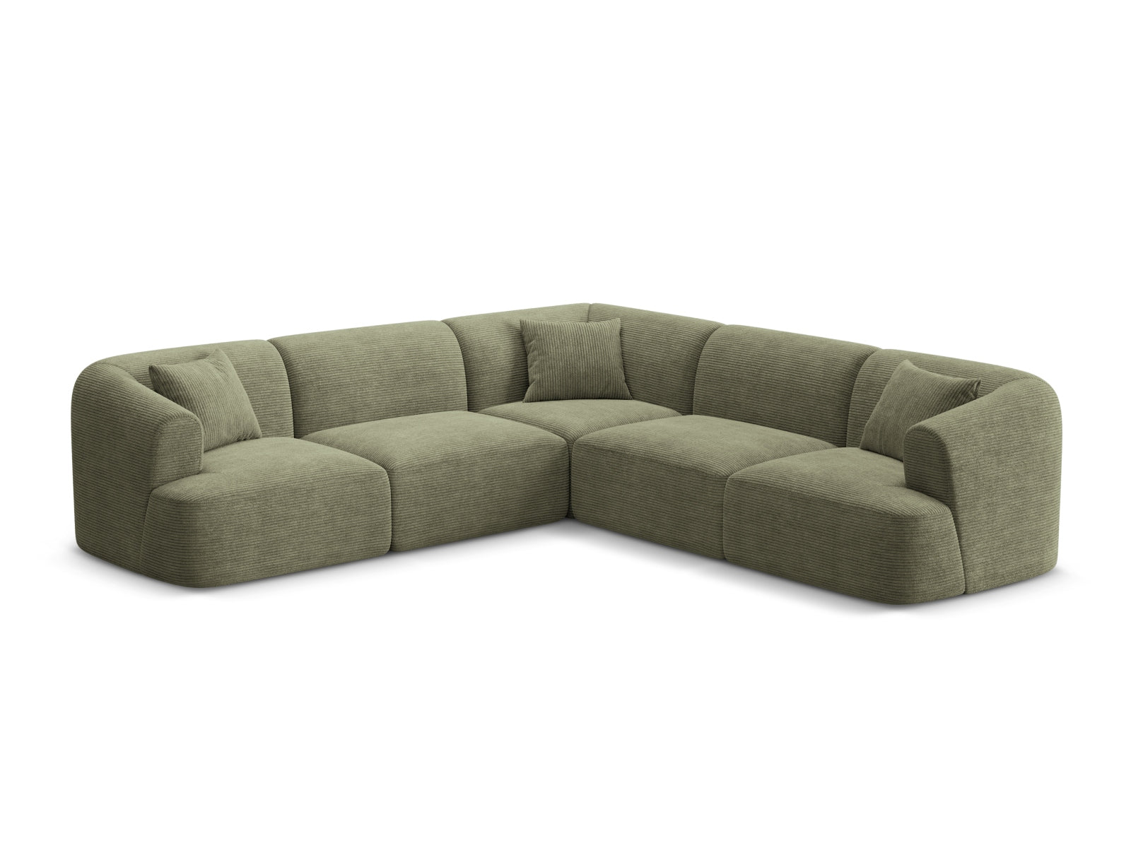 Modulares 6-Sitzer Ecksofa Campi in elegantem Moss Green-Lincoln D, ideal für stilvolle Wohnräume, präsentiert von Cosmopolitan Design.