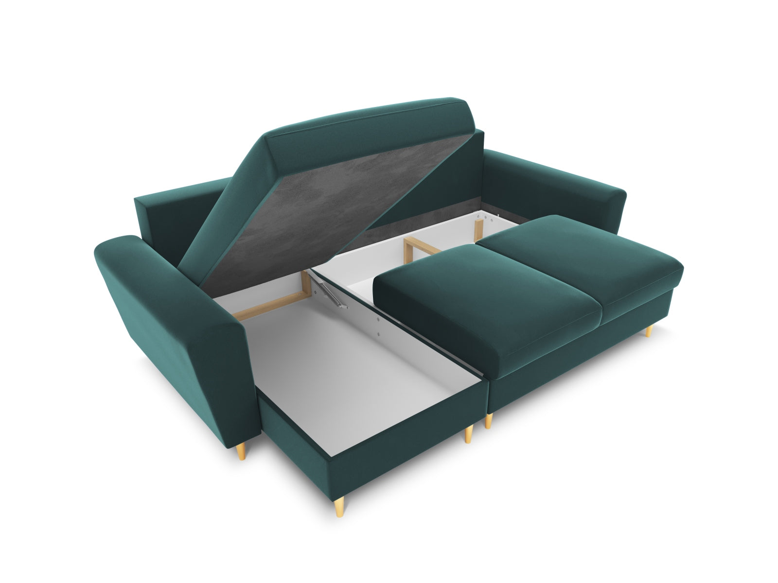 Kyoto Ecksofa mit Schlaffunktion und Stauraumbox 4 Sitzer 145cm in Petrol präsentiert im Onlineshop von KAQTU Design AG. Bett ist von Cosmopolitan Design