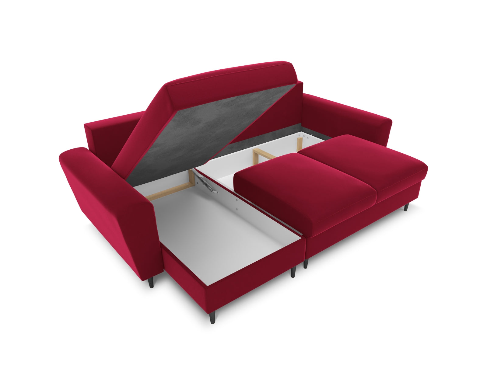 Modernes Kyoto Ecksofa in Red-Riviera, 4-Sitzer mit cleverer Schlaffunktion und Stauraum, perfekt für gemütliche und funktionale Räume.