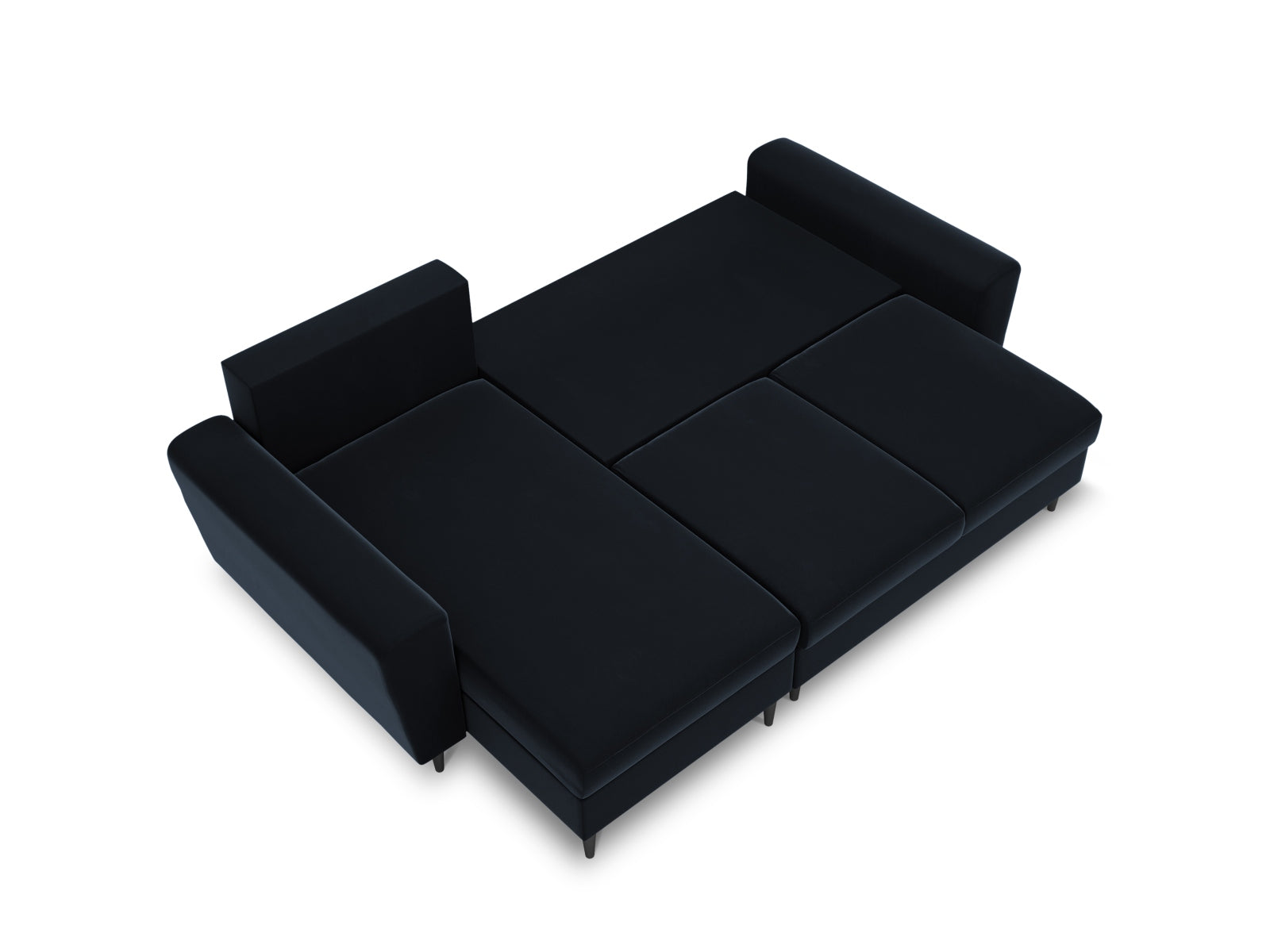 Modernes Kyoto Ecksofa in edlem Blau, 4-Sitzer mit praktischer Schlaffunktion und Stauraum, perfekt für jedes Wohnzimmer.