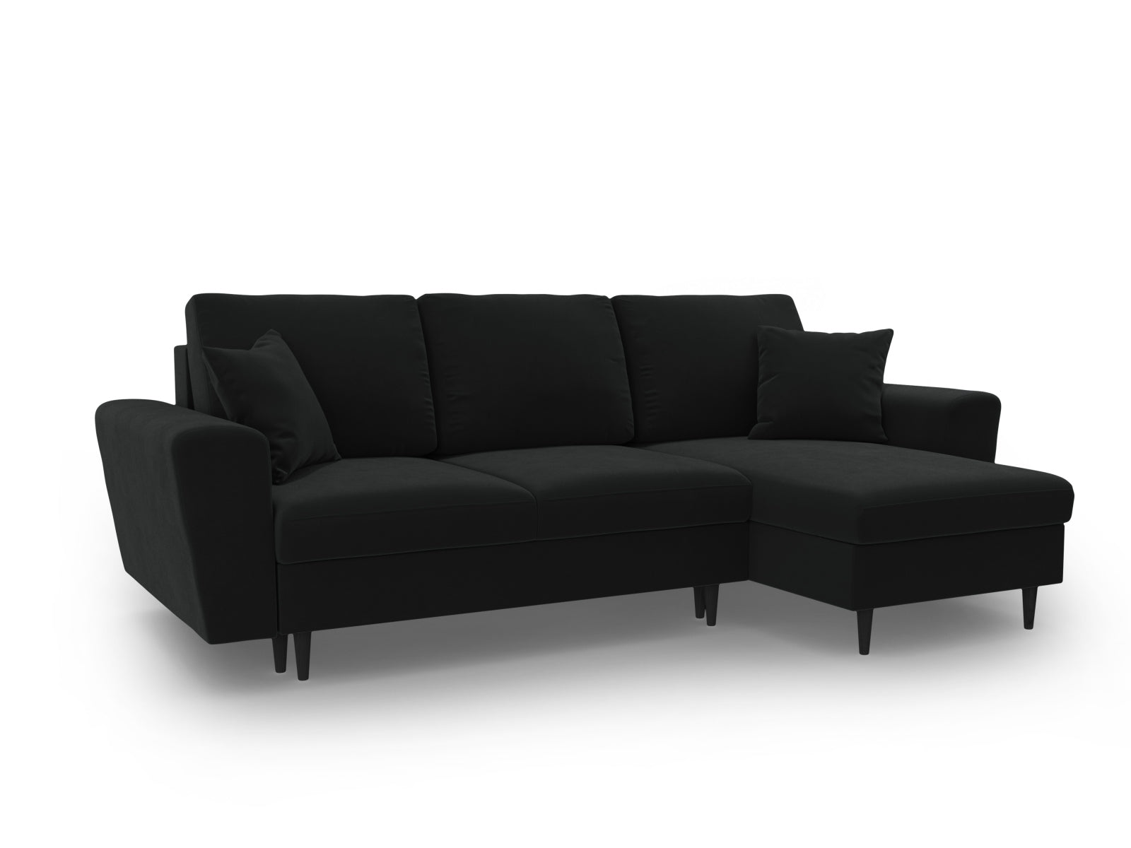 Stylisches Kyoto Ecksofa in elegantem Schwarz, 4-Sitzer mit praktischer Schlaffunktion und integriertem Stauraum für optimale Raumnutzung.