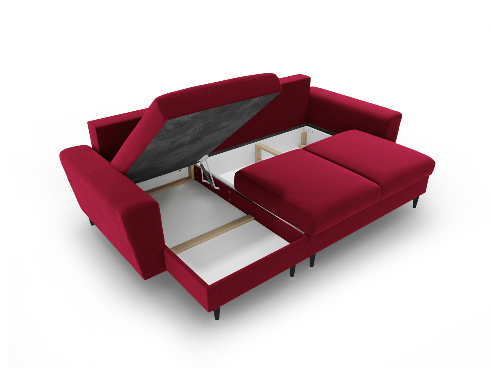 Elegantes Kyoto Ecksofa in Red-Riviera, 4-Sitzer mit praktischer Schlaffunktion und Stauraum, ideal für gemütliche Stunden und Gäste.