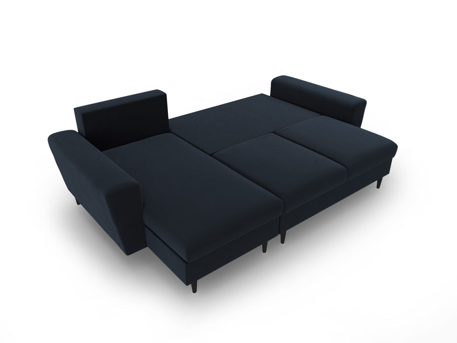 Modernes Kyoto Ecksofa in edlem Blau, 4-Sitzer mit praktischer Schlaffunktion und Stauraum, perfekt für gemütliche und stilvolle Wohnzimmer.