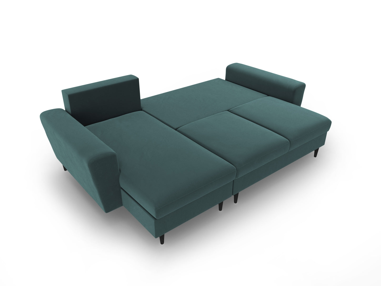 Modernes Kyoto Ecksofa in Petrol-Riviera, 4-Sitzer mit Schlaffunktion und Stauraum, perfekt für gemütliche und funktionale Wohnbereiche.