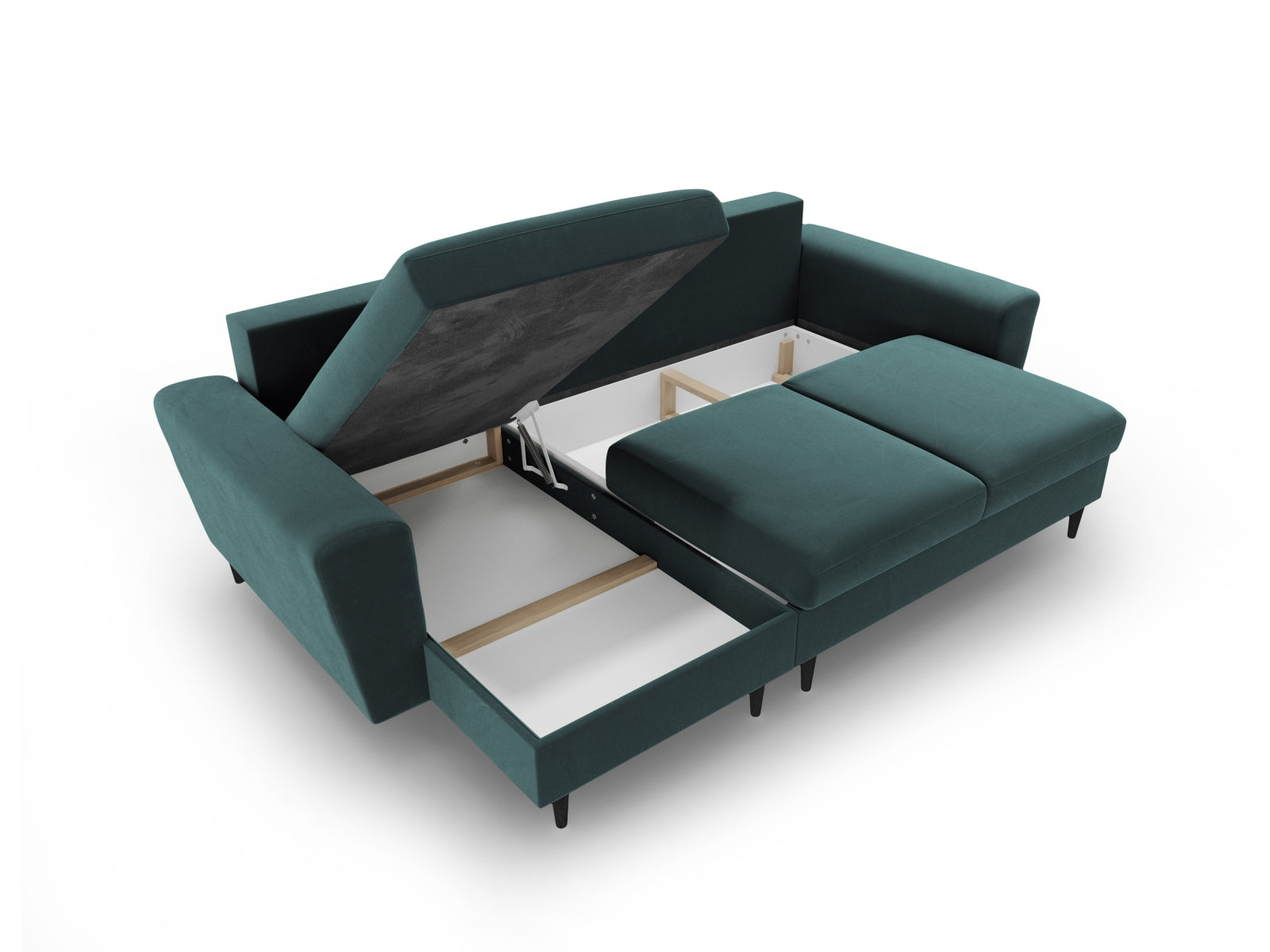 Stylisches Kyoto Ecksofa in Petrol-Riviera, 4-Sitzer mit praktischer Schlaffunktion und Stauraum, ideal für entspannte Abende.